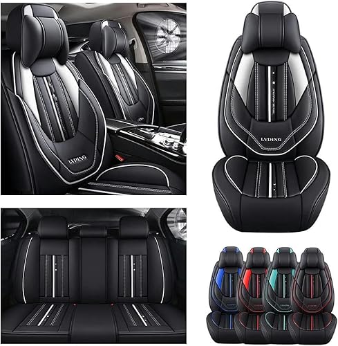 LEJOLI Sitzbezüge Auto Autositzbezüge Universal Set für SEAT Leon Cupra R ST(5F)/Leon/Leon Sportstourer/Leon Estate FR Auto Zubehör,schwarz weiß von LEJOLI