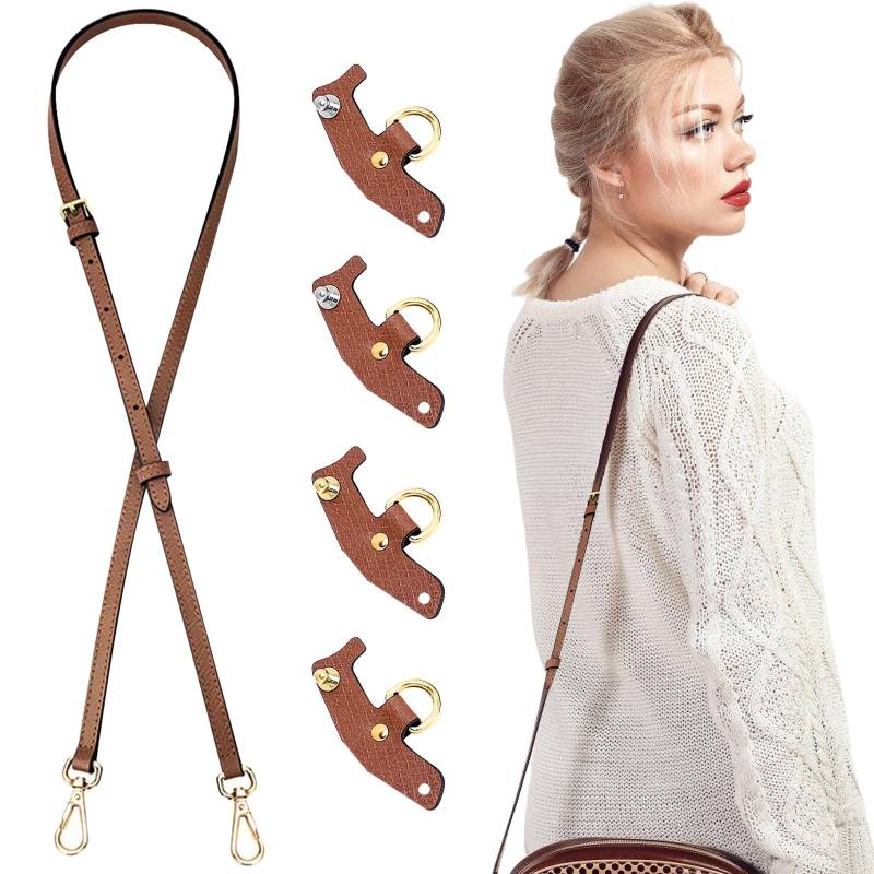 LEKEFETO Verstellbarer Schultergurt für Taschen: Leder Schulterriemen mit 4 Stück Schultergurtadapter, Taschengurte zum Wechseln, für Handtaschen, Crossbody Bag, Umhängetasche von LEKEFETO