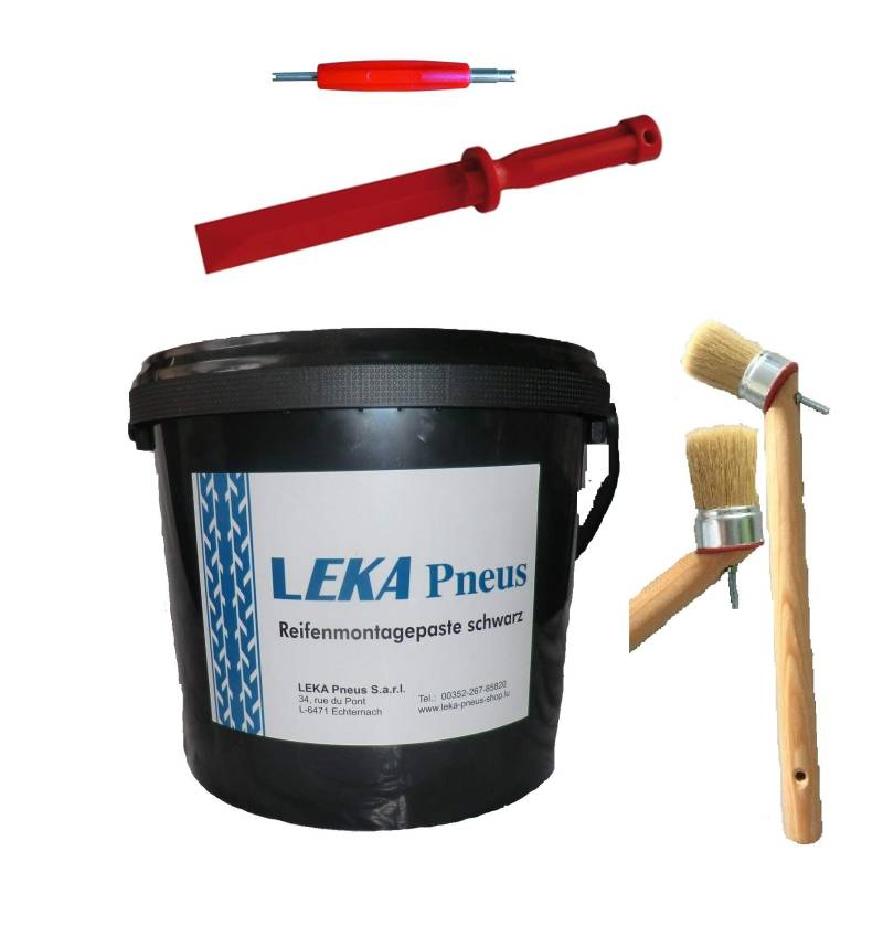 LELUX Reifen-Montage Starter Set 5Kg Montagepaste SCHWARZ +Ventileindreher, Schaber und Montagepinsel von LELUX