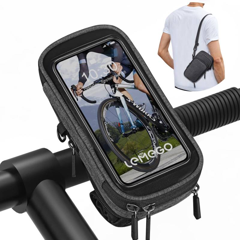 Fahrrad Handyhalterung 2 in 1 Fahrradtasche Lenkertasche für 4.7-7 Zoll Smartphone mit Schultergurt 360°Drehbarem Fahrradhalterung Lenker Handyhalter Halterung Fahrradlenker Handytasche von LEMEGO