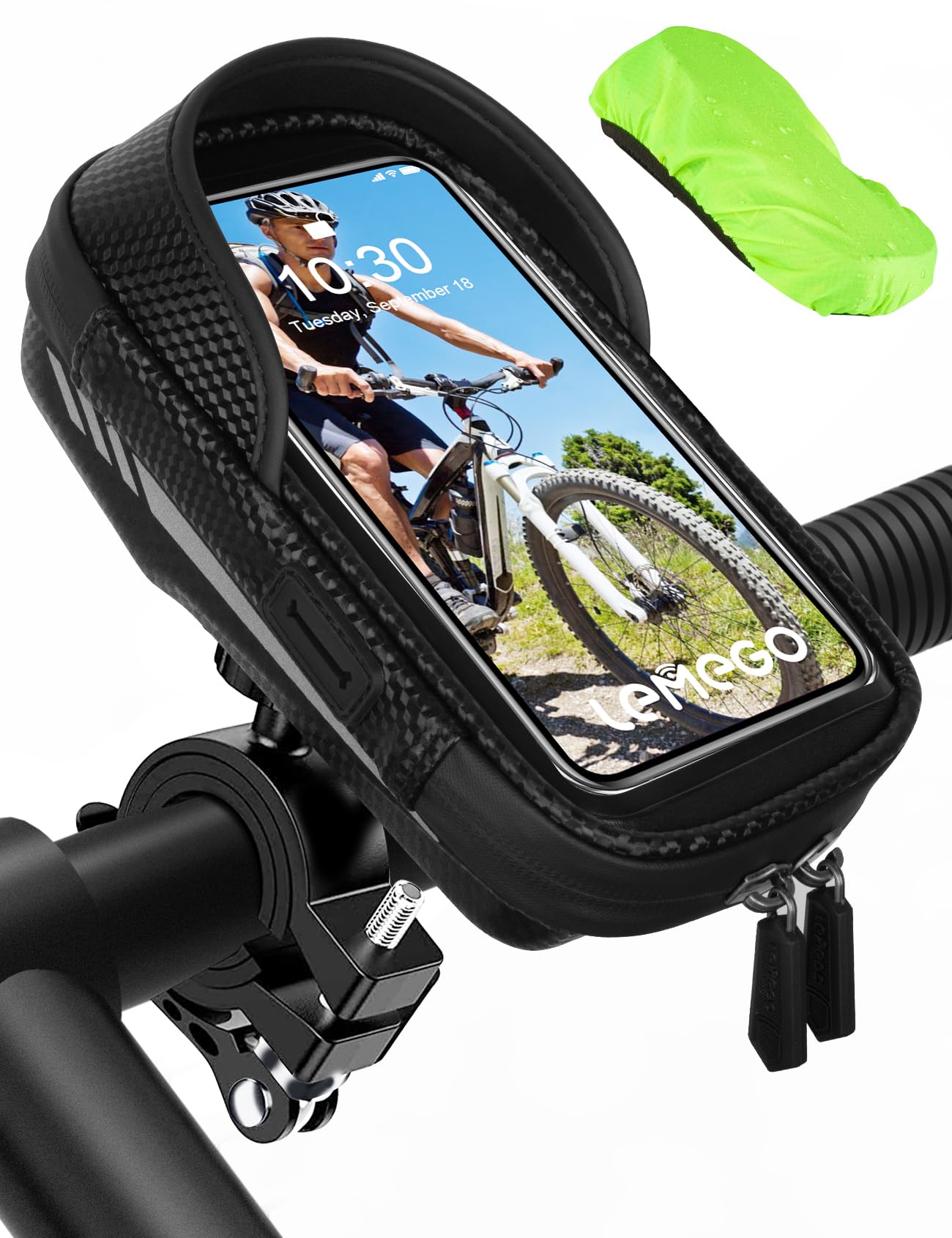 LEMEGO Fahrrad Handyhalterung Wasserdicht Motorrad Handy Halterung 360°Drehbarem Handyhalter für 4.7-6.5 Zoll Smartphone mit Regenhaube Lenkertasche Fahrradtasche Fahrradhalterung Lenker Tasche von LEMEGO