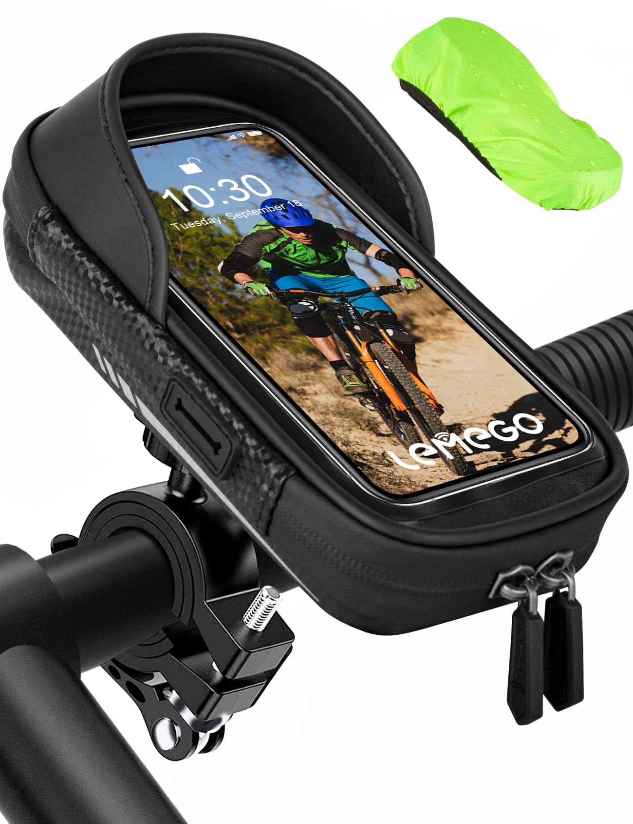 LEMEGO Fahrrad Handyhalterung Wasserdicht Motorrad Handy Halterung 360°Drehbarem Handyhalter für 4.7-6.5 Zoll Smartphone mit Regenhaube Lenkertasche Fahrradtasche Fahrradhalterung Lenker Tasche von LEMEGO