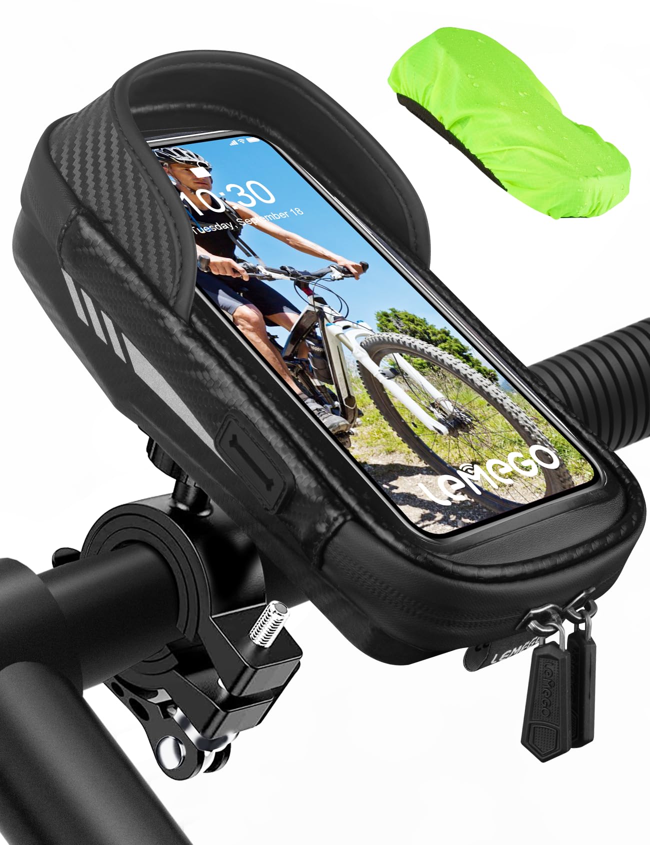 LEMEGO Fahrrad Handyhalterung Wasserdicht Motorrad Handy Halterung 360°Drehbarem Handyhalter für 4.7-7 Zoll Smartphone mit Regenhaube Lenkertasche Fahrradtasche Fahrradhalterung Lenker Tasche von LEMEGO