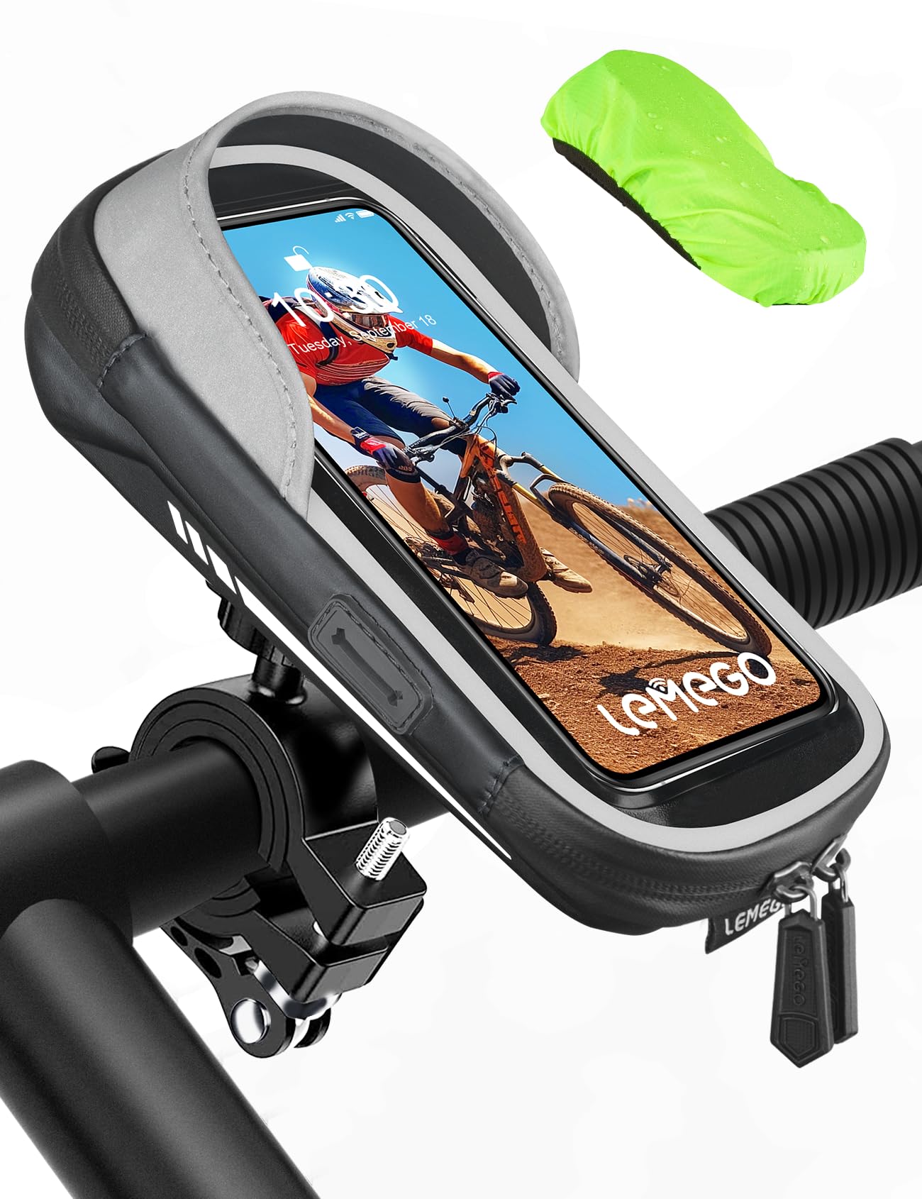 LEMEGO Handyhalterung Fahrrad Wasserdicht Handyhalter Motorrad Handy Halterung 360°Drehbarem Lenkertasche für 4.7-7 Zoll Smartphone mit Regenhaube und Reflektierend Fahrrad von LEMEGO