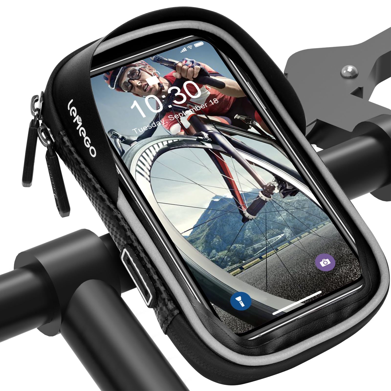 LEMEGO Handyhalterung Fahrrad Wasserdicht Lenkertasche 360°Drehbarem Lenker Handyhalter Fahrradtasche für 4.7-6.5 Zoll Smartphone Fahrradhalterung Fahrradlenker Handy Halterung Zubehör (Grau) von LEMEGO