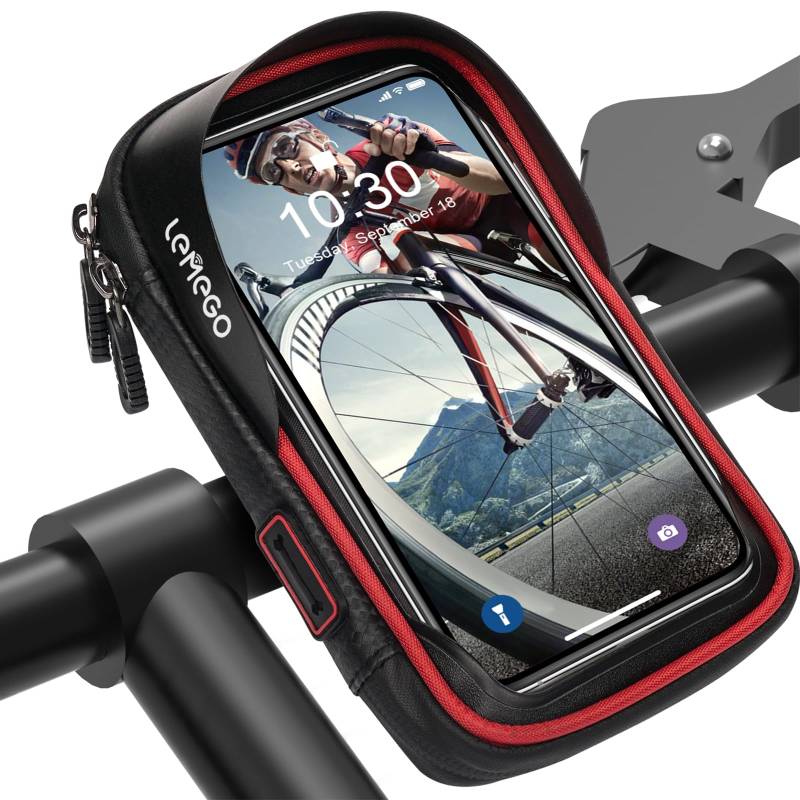 LEMEGO Handyhalterung Fahrrad Wasserdicht Lenkertasche 360°Drehbarem Lenker Handyhalter Fahrradtasche für 4.7-6.5 Zoll Smartphone Fahrradhalterung Fahrradlenker Handy Halterung Zubehör (Rot) von LEMEGO