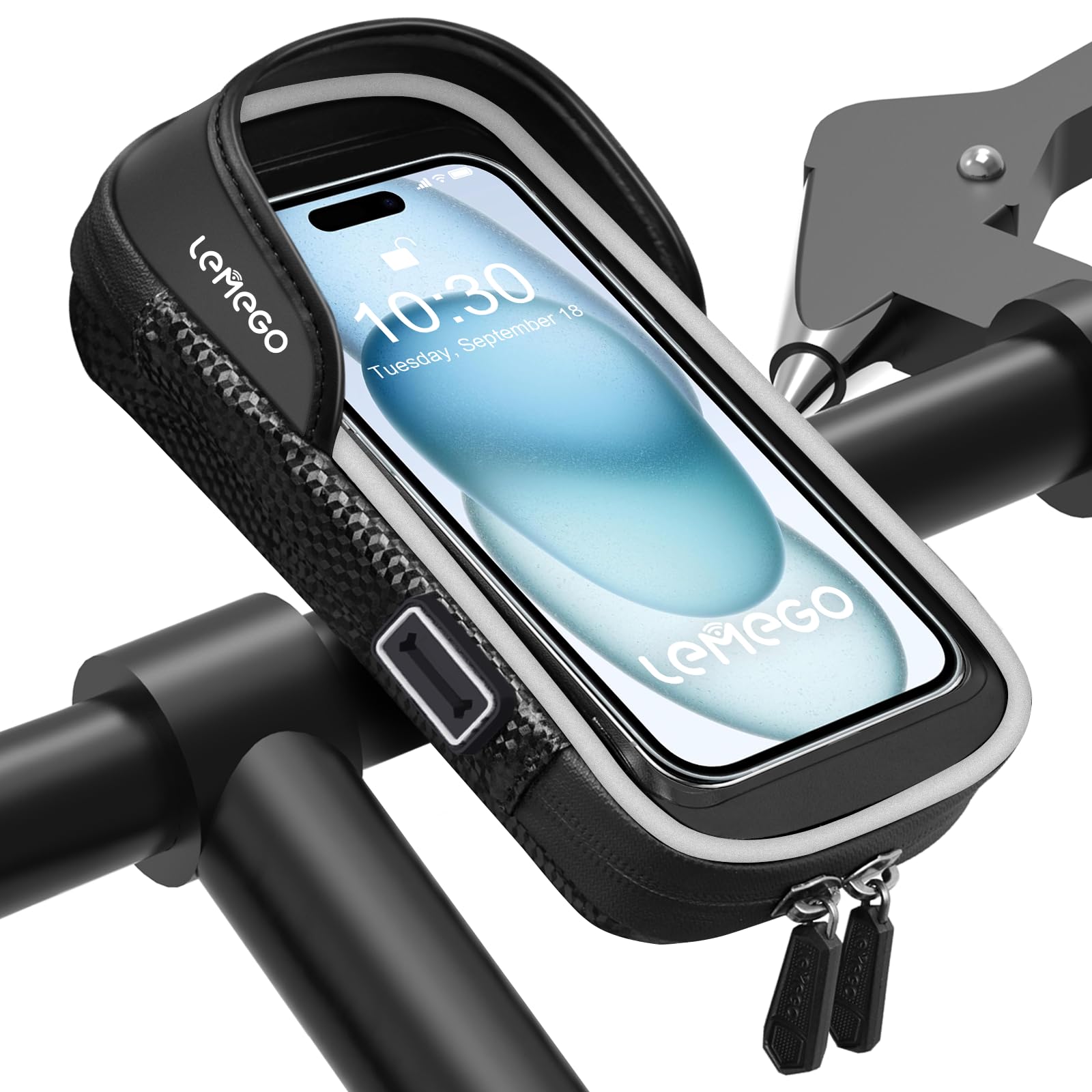 LEMEGO Handyhalterung Fahrrad Wasserdicht Reflektierend, Fahrradtasche Lenkertasche Fahrrad Elektroroller Motorrad Fahrradhalterung Lenker Tasche Drehbarem 360 Touchscreen für Smartphones 4.7-7 Zoll von LEMEGO