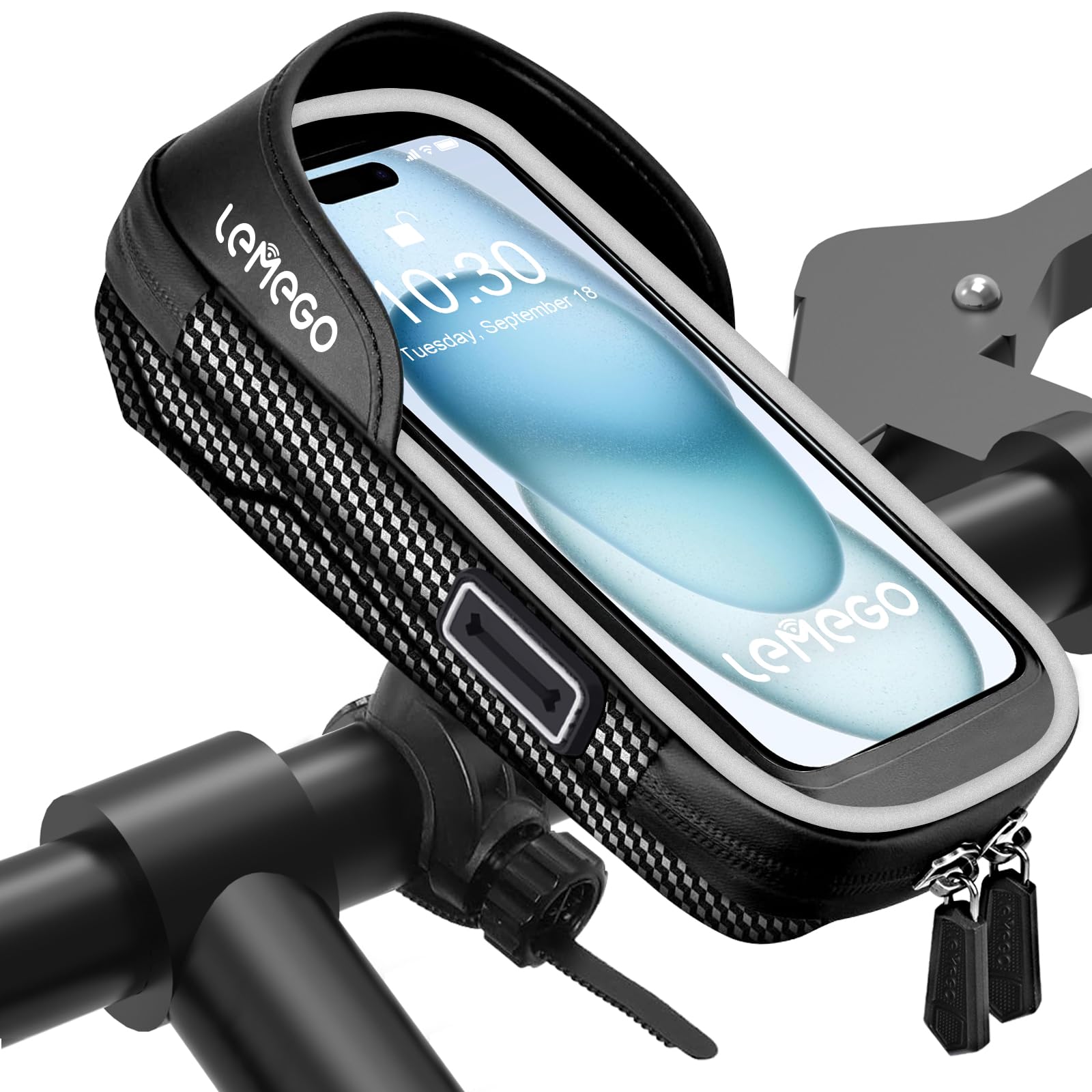 LEMEGO Handyhalterung Fahrrad Wasserdicht Reflektierend Fahrradtasche Lenkertasche Fahrrad Elektroroller Motorrad Fahrradhalterung Lenker Tasche Drehbarem 360 Touchscreen für Telefon unter 7 Zoll von LEMEGO