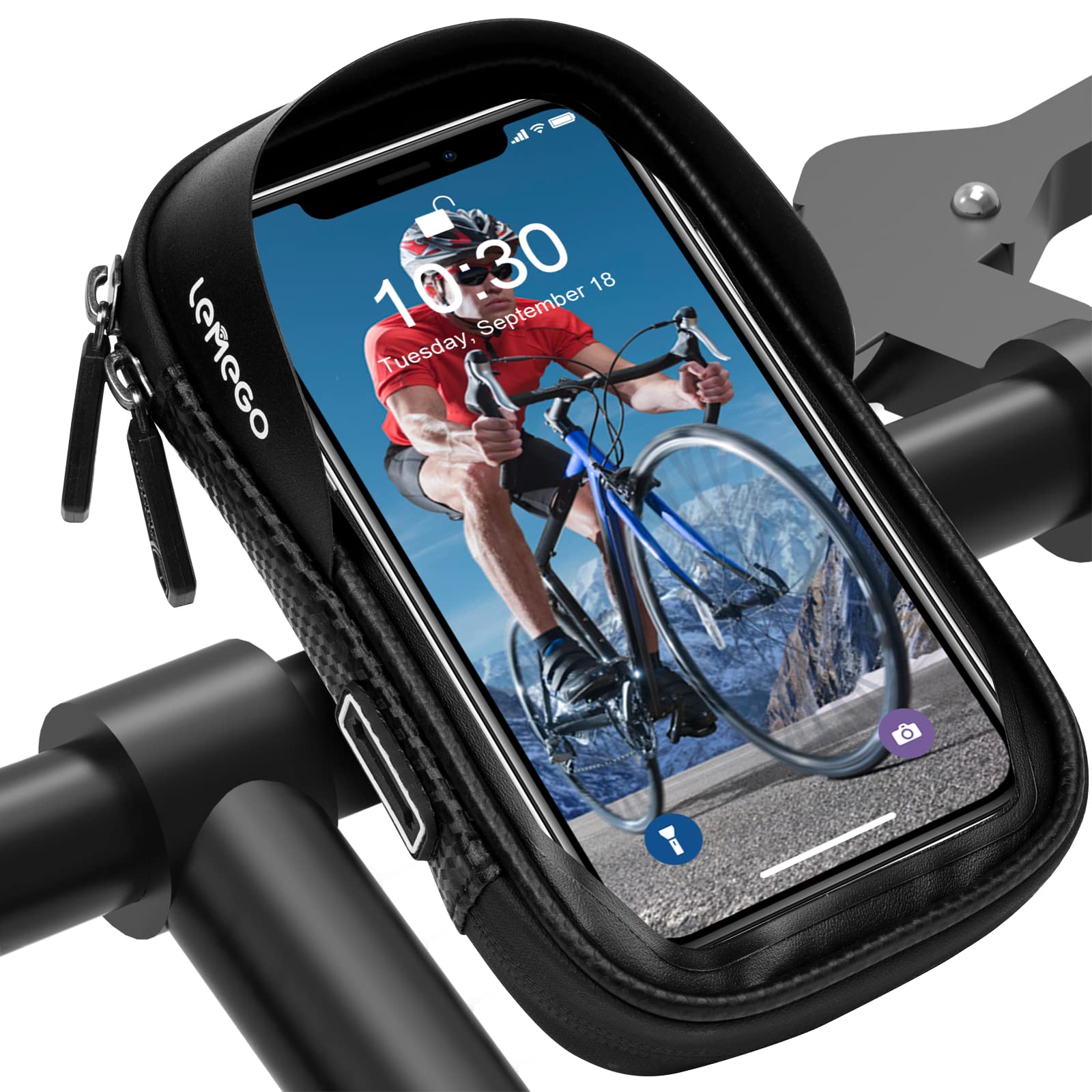 LEMEGO Wasserdicht Handyhalterung Fahrrad Lenkertasche Fahrradtasche 360°Drehbarem Outdoor Fahrradhalterung Handy Halterung Fahrradlenker Tasche bis zu 6.5 Zoll Smartphone GPS von LEMEGO