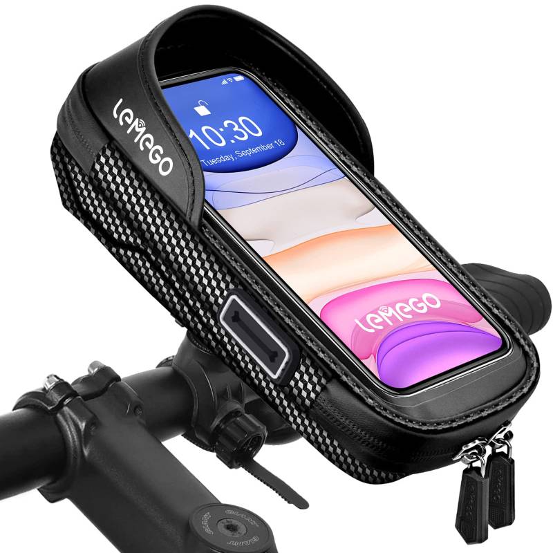 LEMEGO Wasserdicht Handyhalterung Handyhalter Fahrrad Motorrad Bike Lenkertasche Halterung Fahhradlenkertasche Rahmentasche Fahhradtasche 360°Drehbarem Für 7 Zoll Handys GPS Navi Andere Geräte von LEMEGO