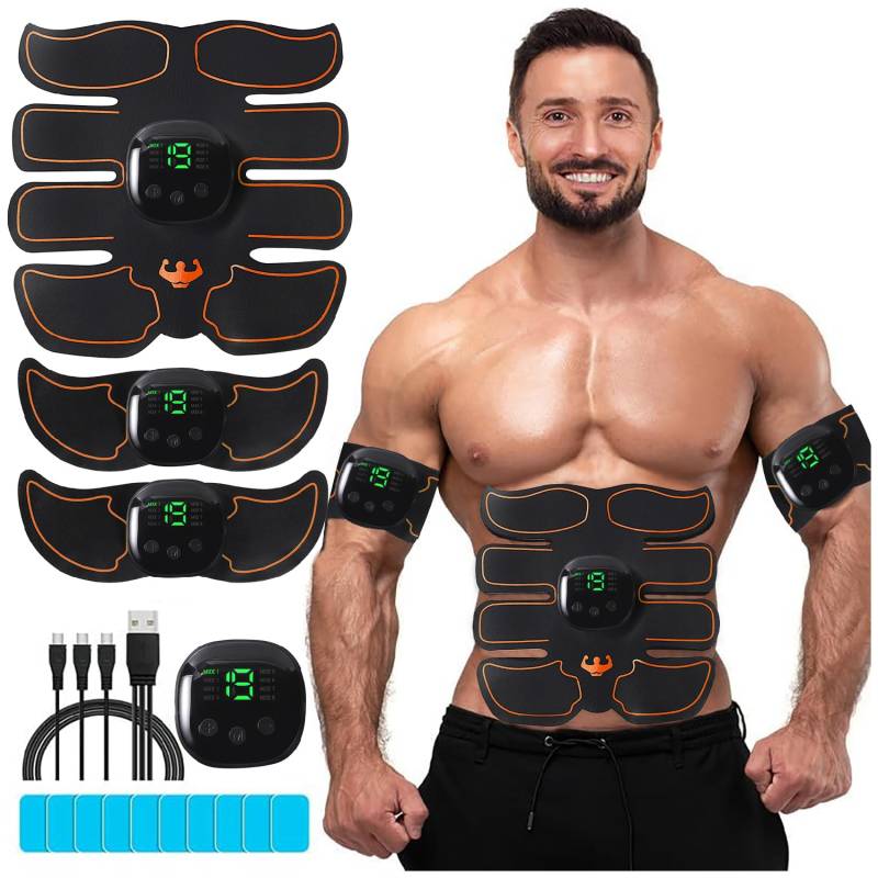 EMS trainingsgerät bauchmuskeltrainer, EMS Bauchmuskeltrainer, Bauchmuskeltrainer,USB Wiederaufladbar Bauchmuskeln Stimulationsgerät 8 Modi & 19 Intensitäten für Bauch von LEMENG