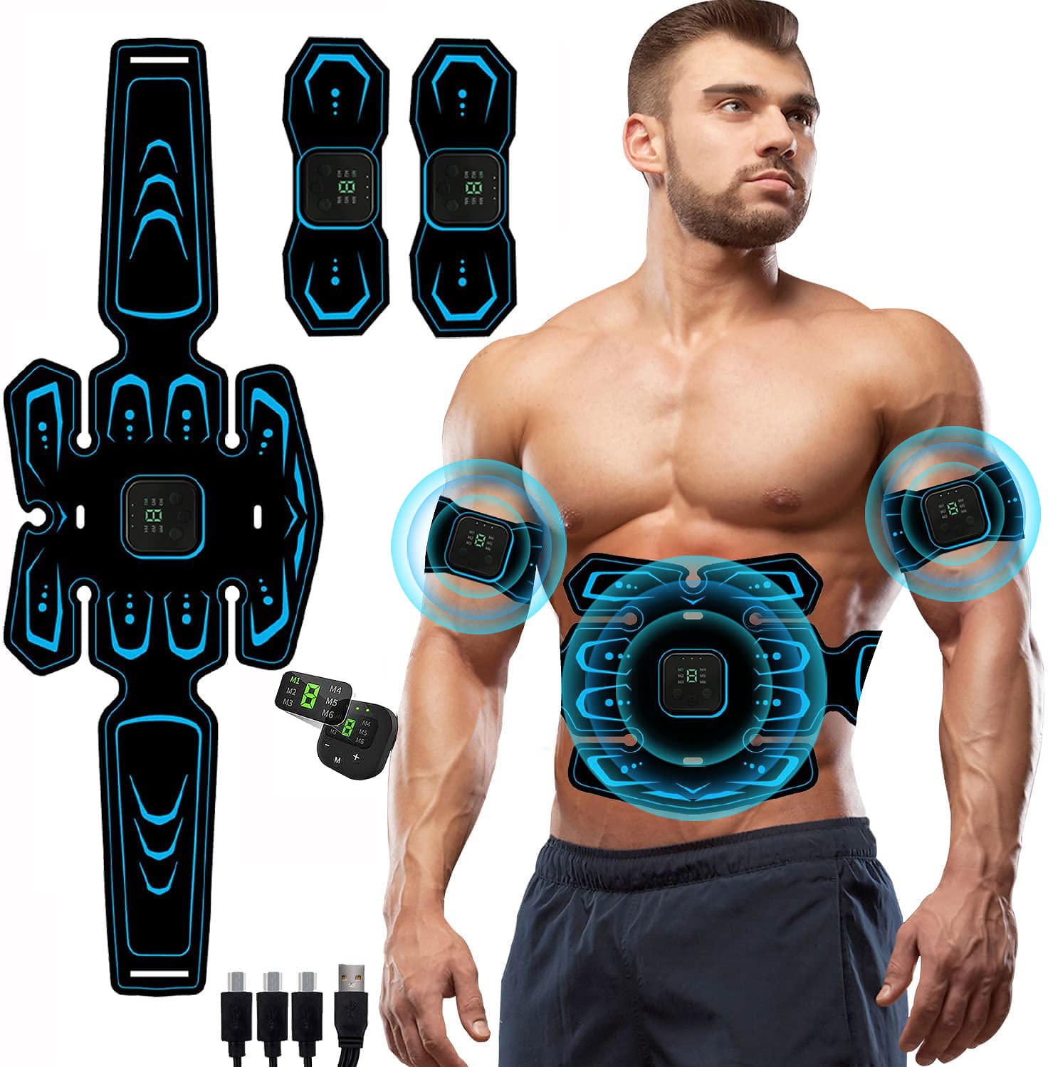 LEMENG EMS Trainingsgerät,EMS Bauchtrainer,USB Wiederaufladbar Muskelstimulator bauchtrainermit 8 Modi & 19 Intensitäten Bauchmuskeltrainer EMS Elektrische Muskelstimulation von LEMENG