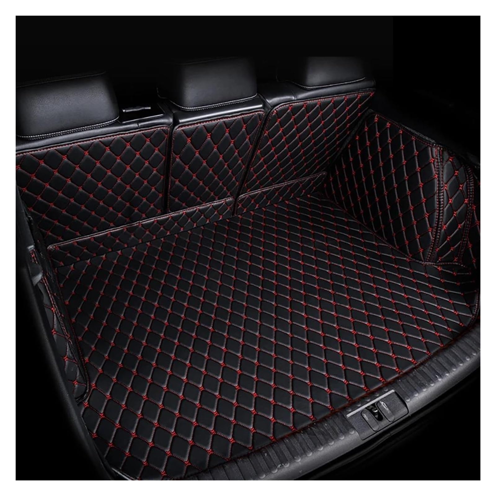 Auto Hinten Stamm Matten Für Mitsubishi Für Pajero Für Montero Sport QF 2019 2020 2021 2022 2023 5 Sitzer Leder Stamm Pads Kofferraumwanne Kofferraummatte Kofferraumschutz(B-Black Red) von LENTLY