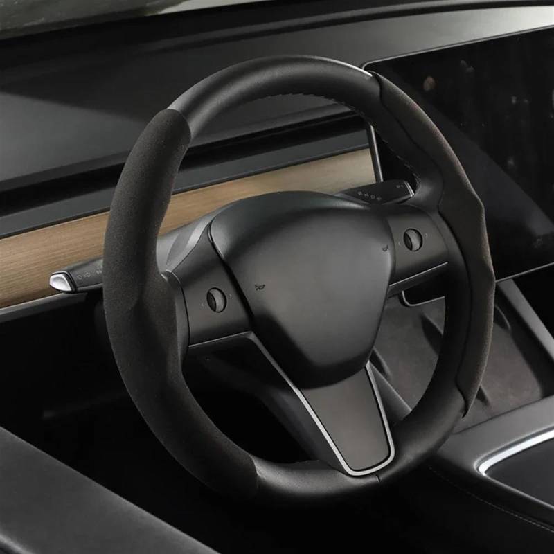 Auto Styling Zierleisten Für Tesla Lenkradbezug Für Modell 3/für Y, Wildleder, Kohlefaser, Dünn, Schweißabsorbierend, Spezielles Lenkrad, Autozubehör Auto Zierleistenkeile Set(Schwarz) von LENTLY