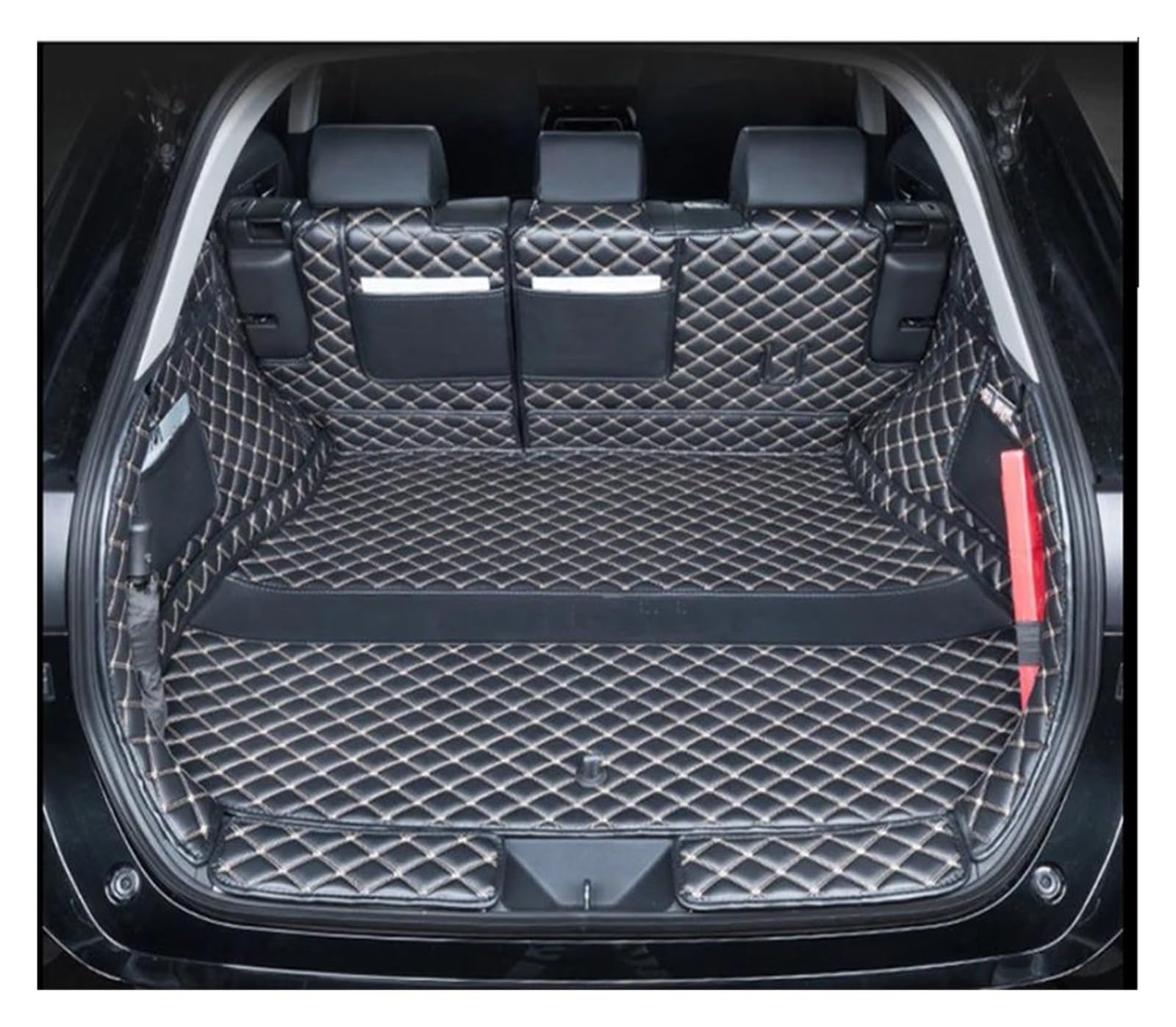 Für Toyota Für Harrier 2021 2022 Auto Boot Mat Hinten Stamm Liner Cargo Leder Boden Teppich Fach Schutz Zubehör Matten Kofferraumwanne Kofferraummatte Kofferraumschutz(B-Black with beige) von LENTLY