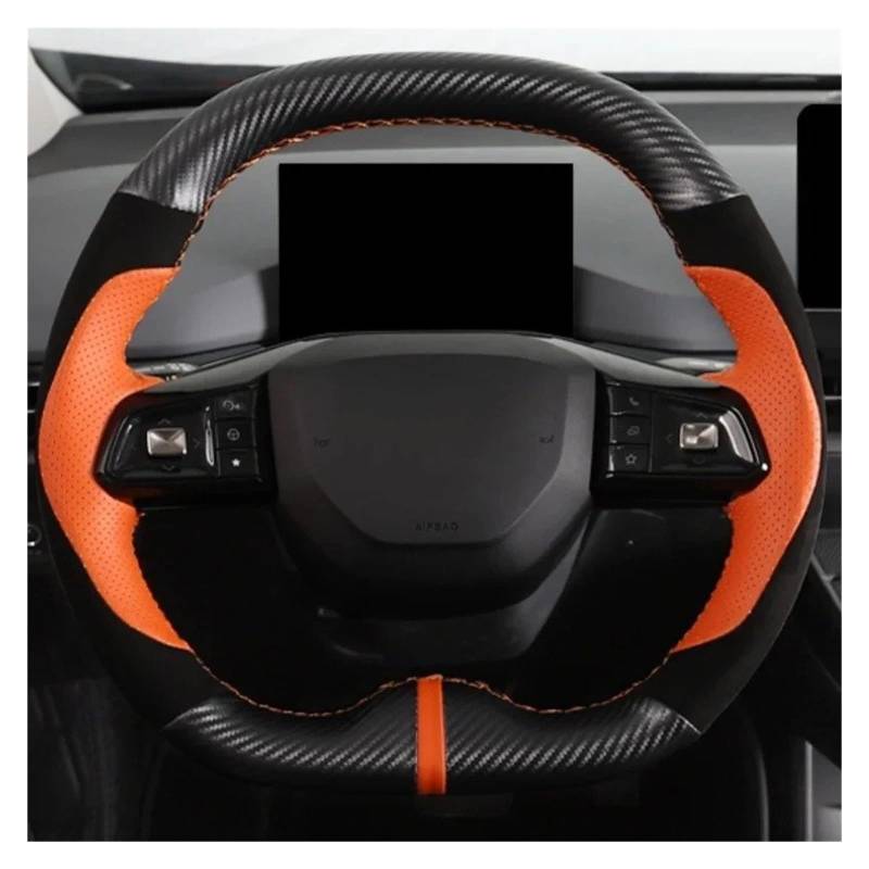 Lenkradbezug Auto Lenkrad Abdeckung Hand Nähen Geflecht Auto Lenkrad Abdeckung Für MG 4 Für Mulan Leder Carbon Faser Auto Zubehör Abdeckung Steering Lenkradschoner(Orange) von LENTLY