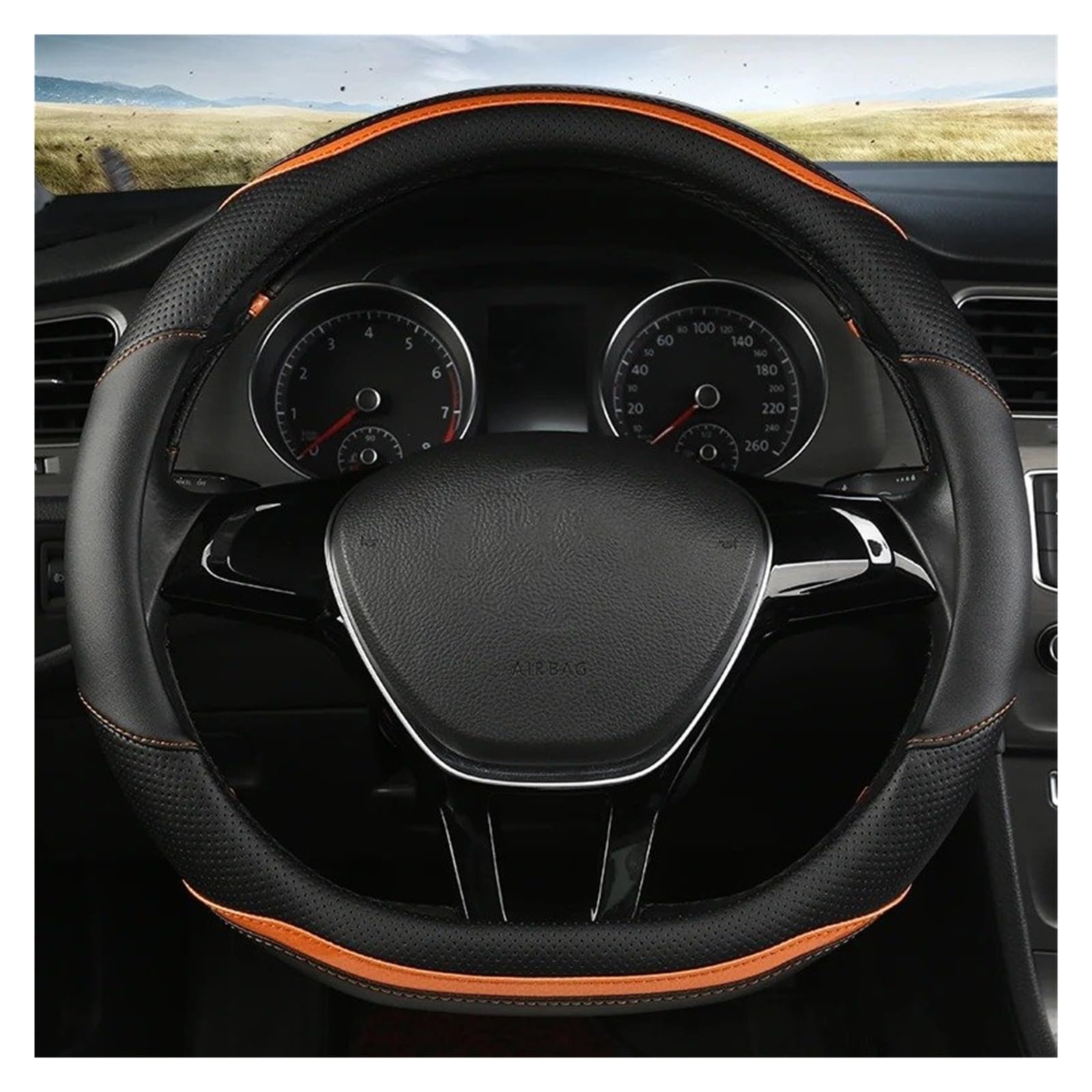 Lenkradbezug D Form Auto Lenkrad Abdeckung Leder Für Nissan Für Rogue 2017 2018 2019 2020 Lenkrad Schutz Abdeckung Abdeckung Steering Lenkradschoner(D Shape Orange) von LENTLY