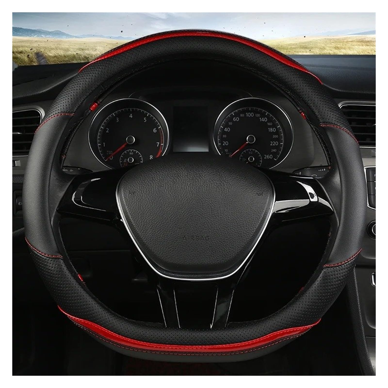 Lenkradbezug D Form Auto Lenkrad Abdeckung Leder Für Suzuki Für Swift 2017 2018 2019 2020 Lenkrad Schutz Abdeckung Abdeckung Steering Lenkradschoner(D Shape Red) von LENTLY