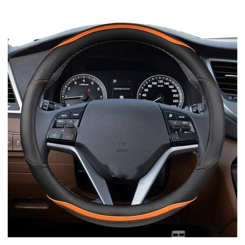 Lenkradbezug Für Hyundai Für Tucson 2004-2022 Für NX4 Für IX35 2016 2017 2019 2021 2022 Auto Lenkrad Abdeckung PU Leder Carbon Faser Auto Zubehör Abdeckung Steering Lenkradschoner(O Shape- Orange) von LENTLY