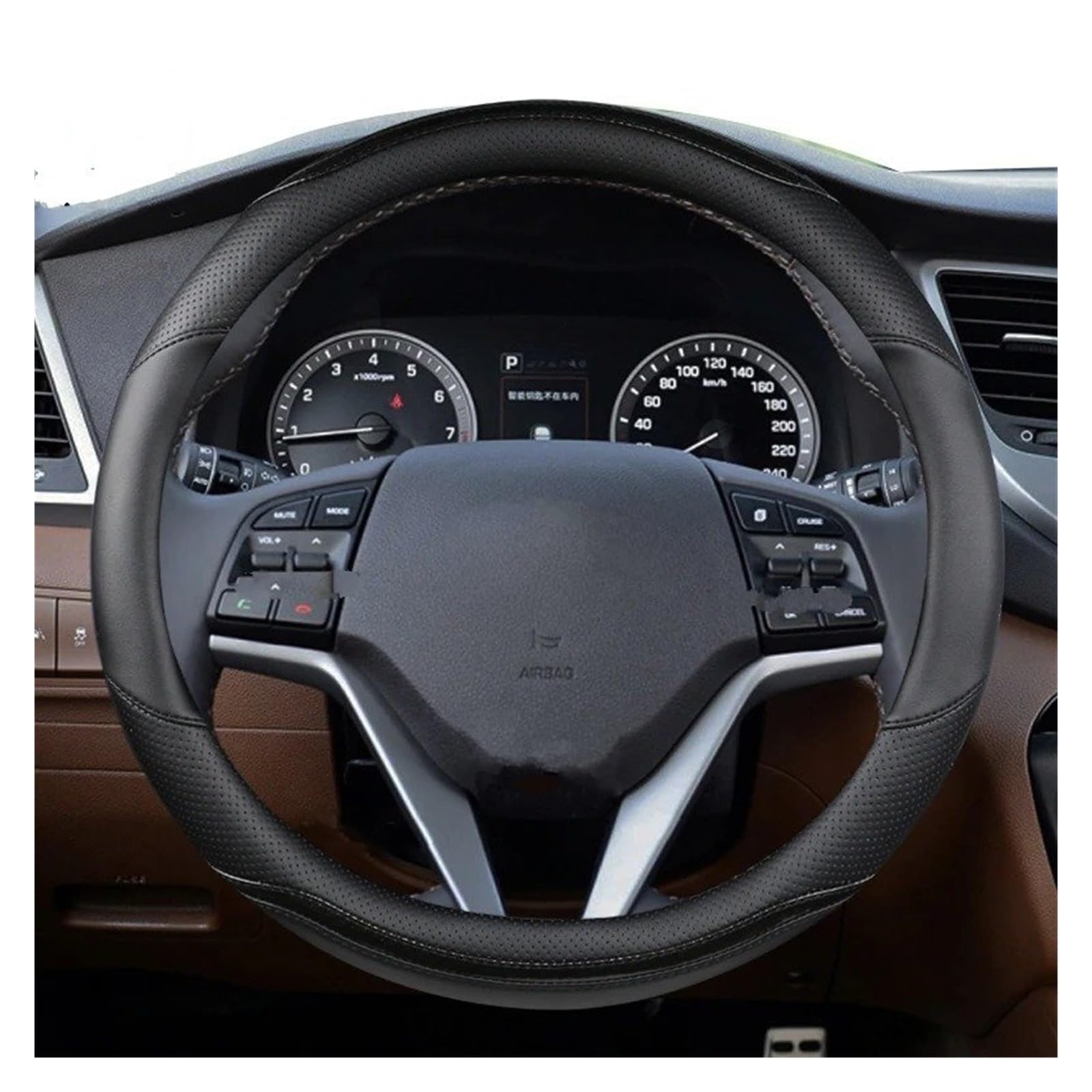 Lenkradbezug Für Hyundai Für Tucson 2004-2022 Für NX4 Für IX35 2016 2017 2019 2021 2022 Auto Lenkrad Abdeckung PU Leder Carbon Faser Auto Zubehör Abdeckung Steering Lenkradschoner(O Shape- Black) von LENTLY