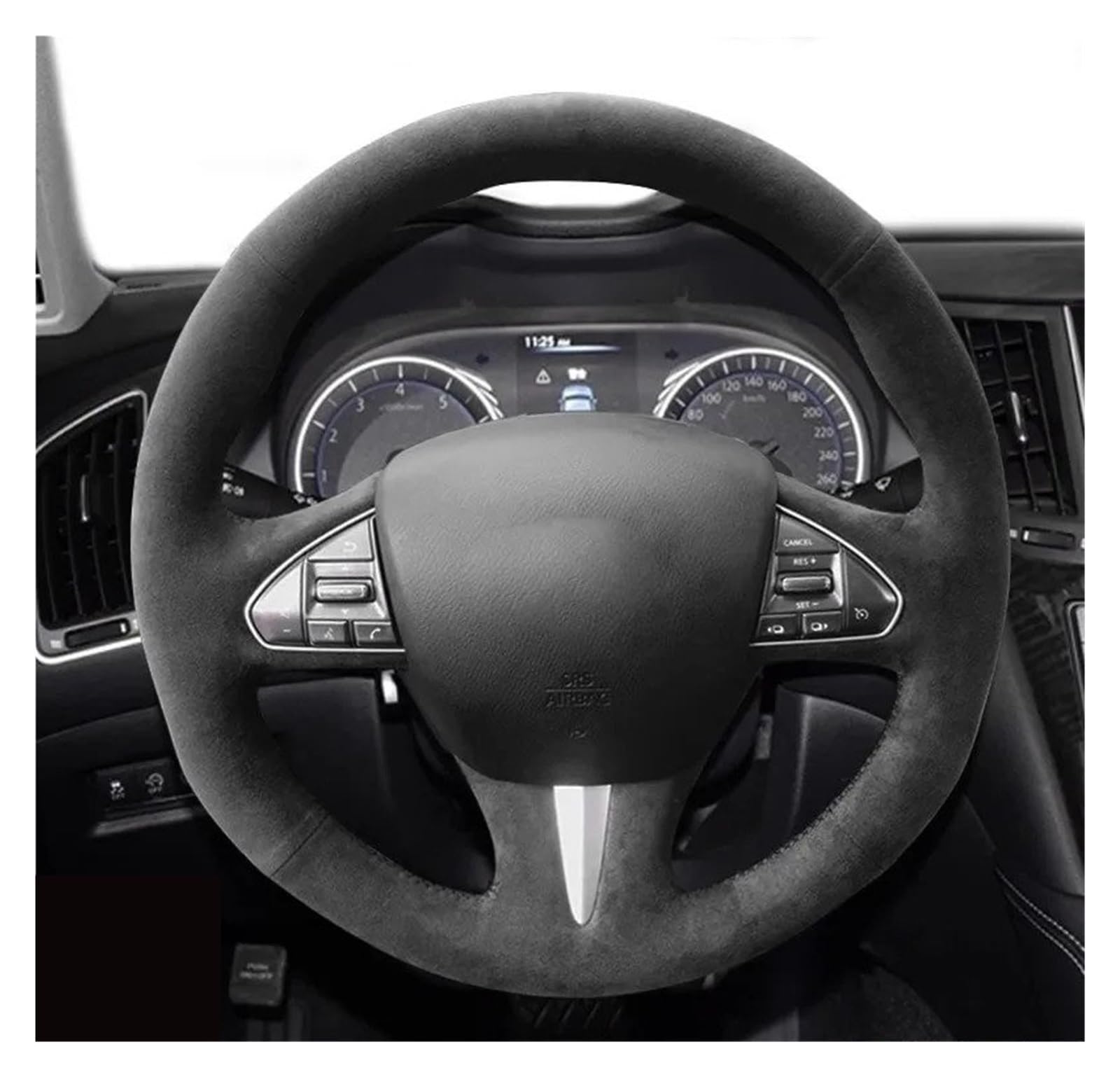 Lenkradbezug Für Infiniti Für Q50 Für QX50 2014 2015 2016 2017 Hand-genäht Leder Auto Lenkrad Abdeckung Geflecht Abdeckung Zubehör Abdeckung Steering Lenkradschoner(Suede Black Thread) von LENTLY