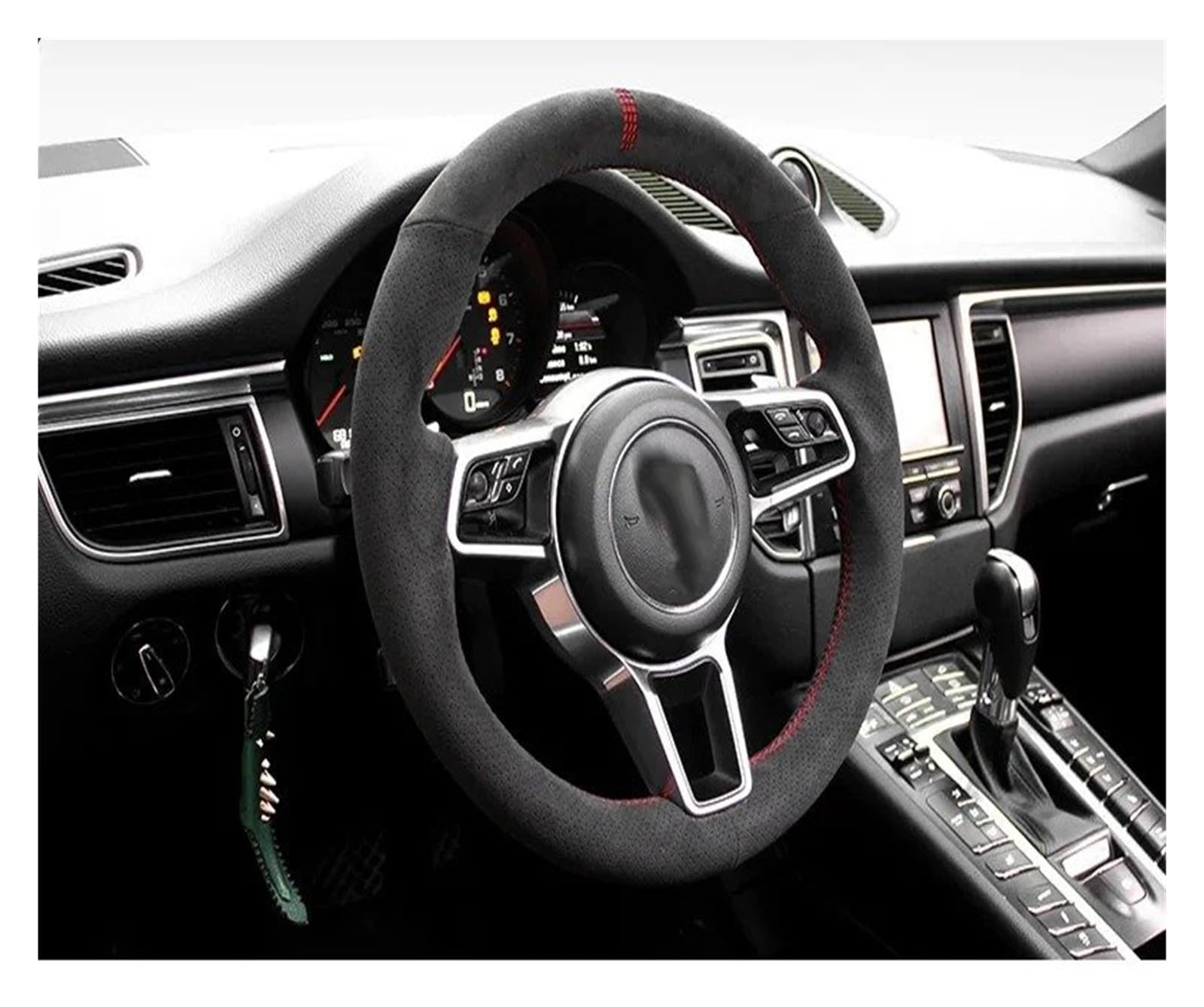 Lenkradbezug Lenkradbezug Für Macan Für Cayenne 718 2015 2016, Autodekoration, Zubehör, Warme Abdeckung Abdeckung Steering Lenkradschoner(Red Grid Mark) von LENTLY