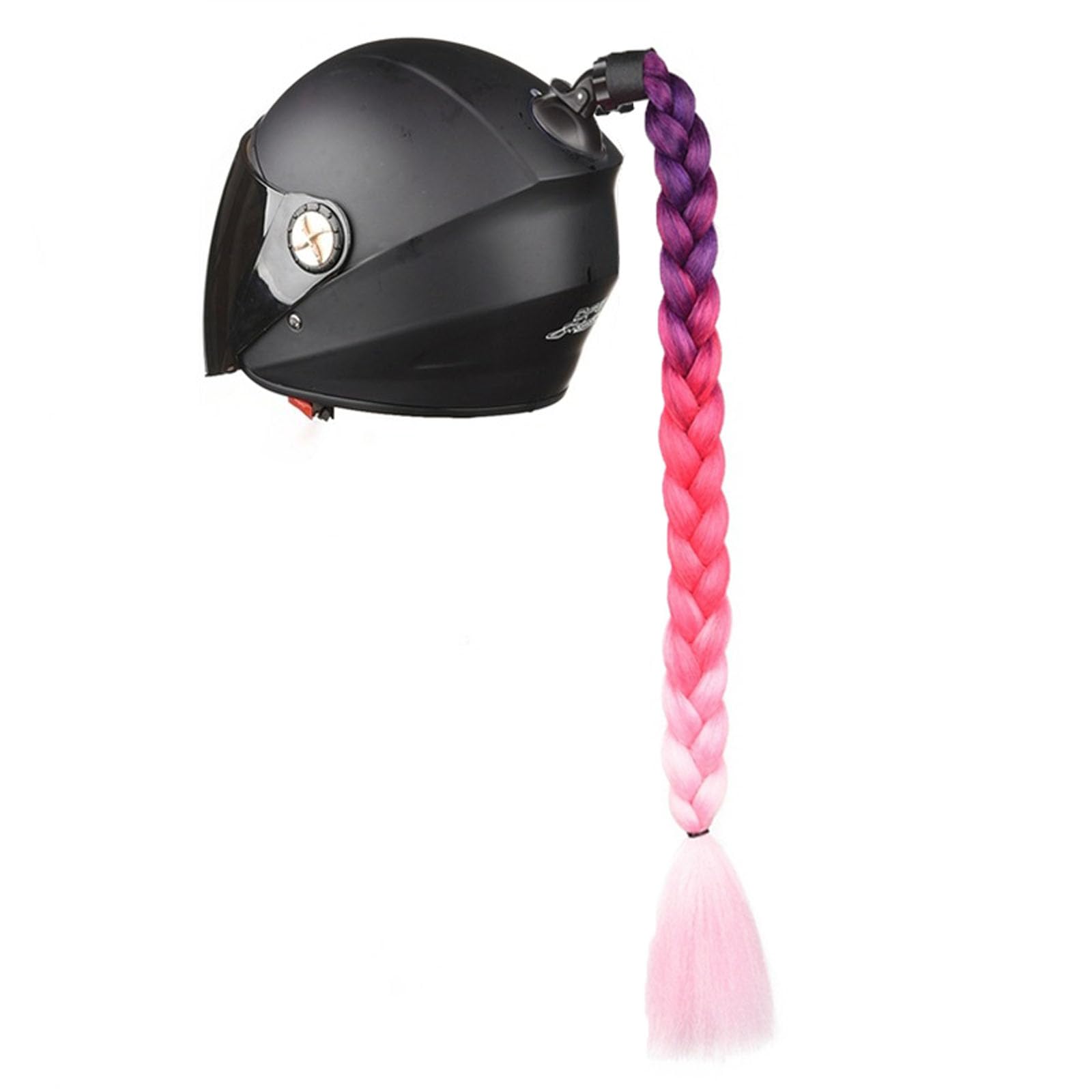 LERTREEUK Pferdeschwanz für Motorradhelme, Bewegliche Saugnapf Pferdeschwanz Helm Sauger Weben Zopf Haar Perücken mit Bogen Dekoration für Helm (Rosa) von LERTREEUK