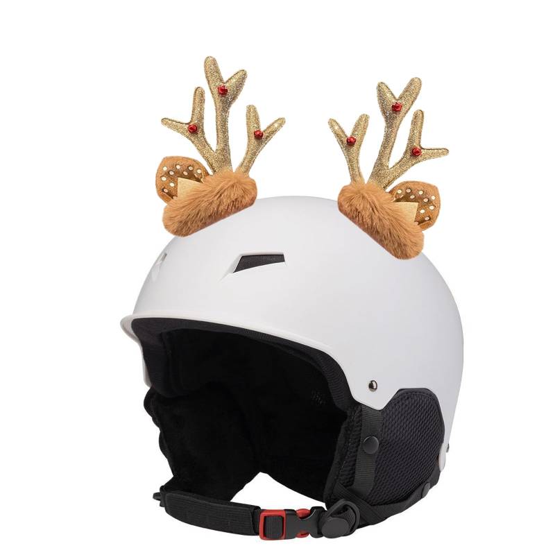 LERTREEUK Skihelm Dekoration 1 Paar Weihnachtsgeweihe Hirschohren Aufkleber Plüsch Motorrad Fahrradhelm Dekoration (Gold) von LERTREEUK