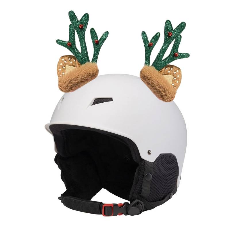 LERTREEUK Skihelm Dekoration 1 Paar Weihnachtsgeweihe Hirschohren Aufkleber Plüsch Motorrad Fahrradhelm Dekoration (Grün) von LERTREEUK