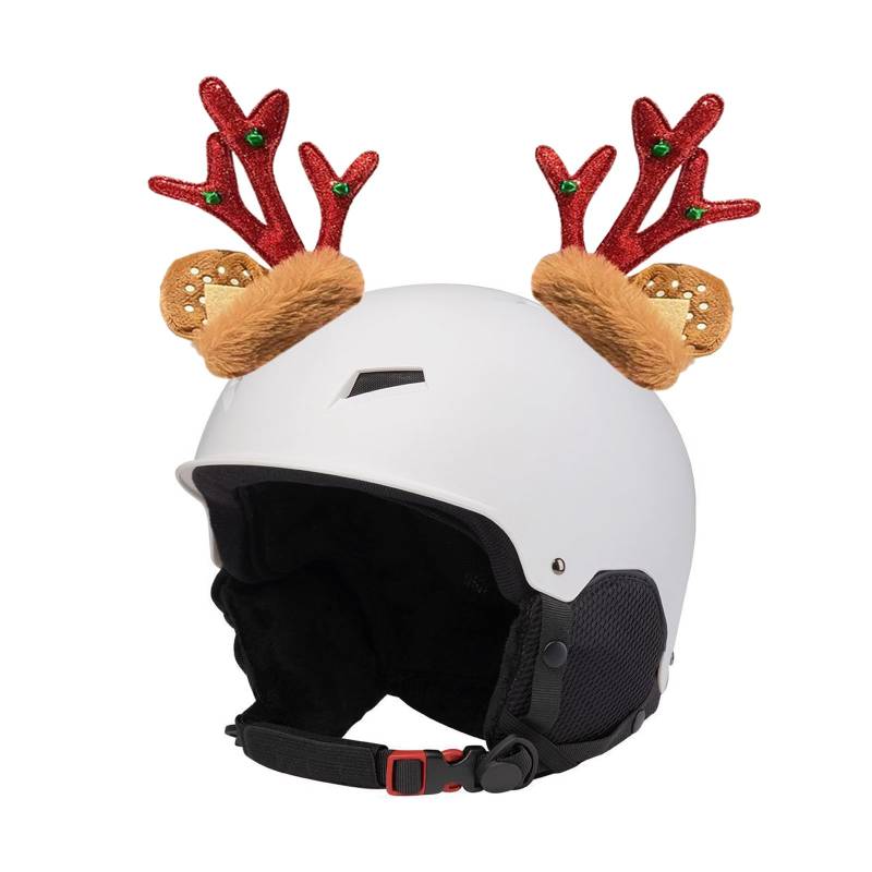 LERTREEUK Skihelm Dekoration 1 Paar Weihnachtsgeweihe Hirschohren Aufkleber Plüsch Motorrad Fahrradhelm Dekoration (Rot) von LERTREEUK