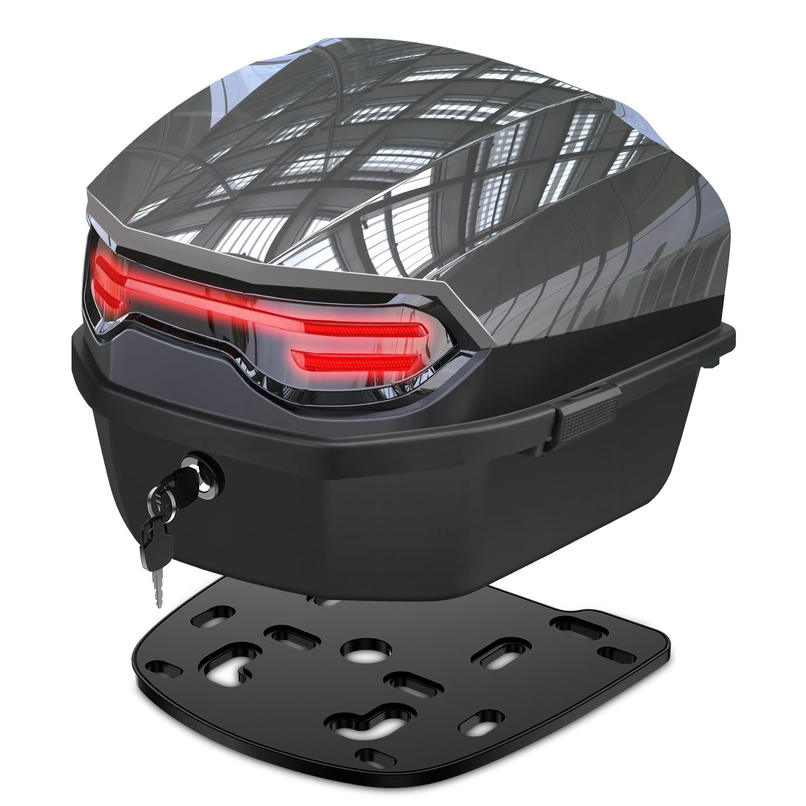 LESANM 35L Motorrad Topcase, Motorrad Daily Tail Box Trunk Lockable Storage Carrier Kunststoffkoffer für Helm Gepäck, Wasserdicht Motorrad Top Box für Roller, Motorrad, Scooter, Mofa -Dunkelgrau von LESANM