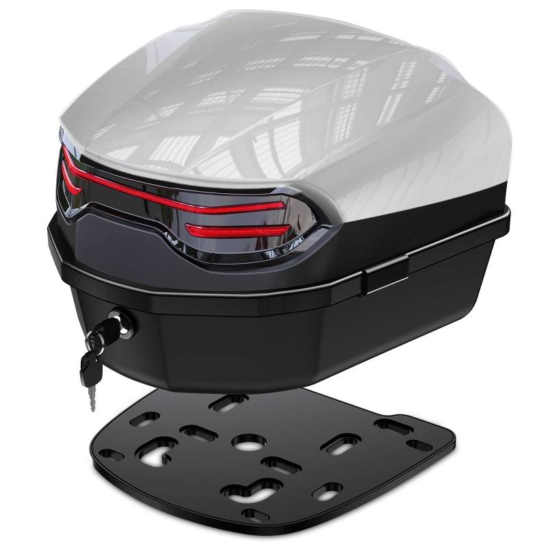 LESANM 35L Motorrad Topcase, Motorrad Daily Tail Box Trunk Lockable Storage Carrier Kunststoffkoffer mit weicher Rückenlehne Universalhalterung für Helm Gepäck, Wasserdicht Motorrad Top Box - Silber von LESANM