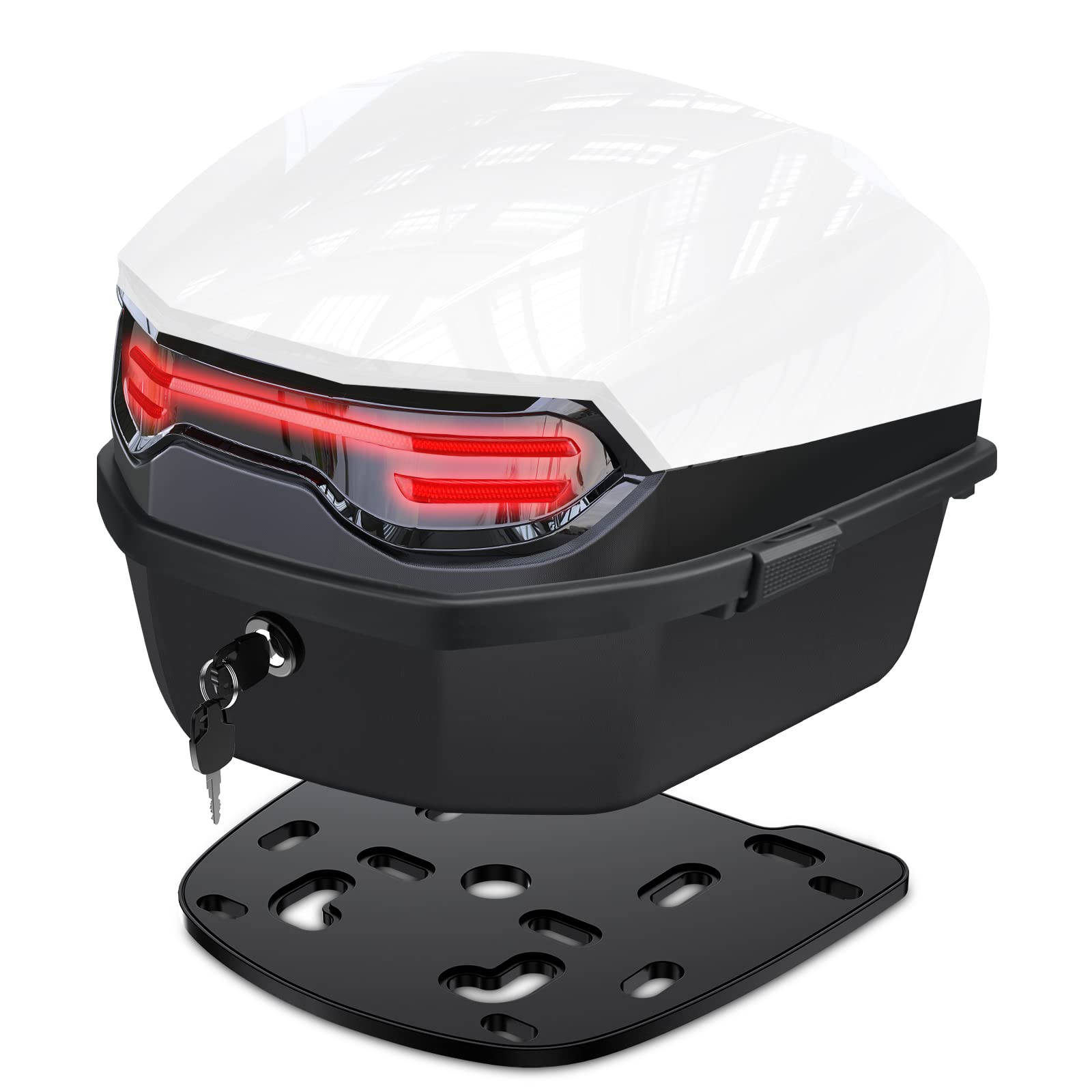 LESANM 35L Motorrad Topcase, Motorrad Daily Tail Box Trunk Lockable Storage Carrier Kunststoffkoffer mit weicher Rückenlehne Universalhalterung für Helm Gepäck, Wasserdicht Motorrad Top Box - weiß von LESANM