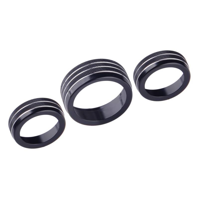 LETAOSK 3pcs Schwarz Aluminium Mittelkonsole Klimaanlage Klima Radio Lautstärkeschalter Knopf Drehknopf Ring Abdeckung Verkleidung Fit für Jeep Grand Cherokee 2014-2021 von LETAOSK