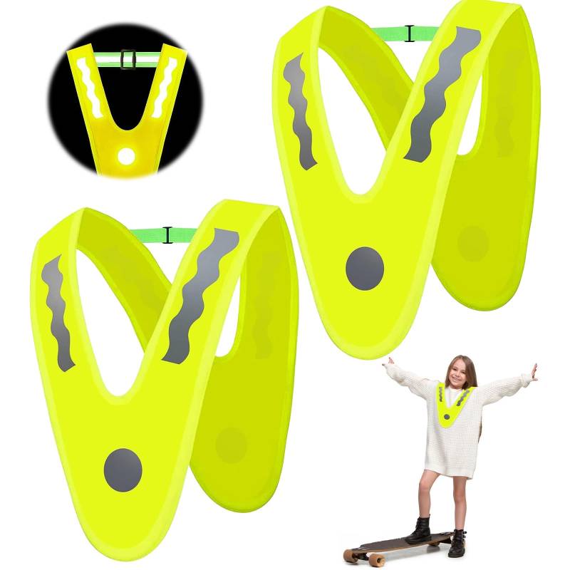 LETTERASHQP 2 Stück V-Form Warnweste Kinder, Sicherheitsweste Kinder,Reflektorweste Kinder mit elastischemBand für Sport, Laufen, Fahrrad von LETTERASHQP