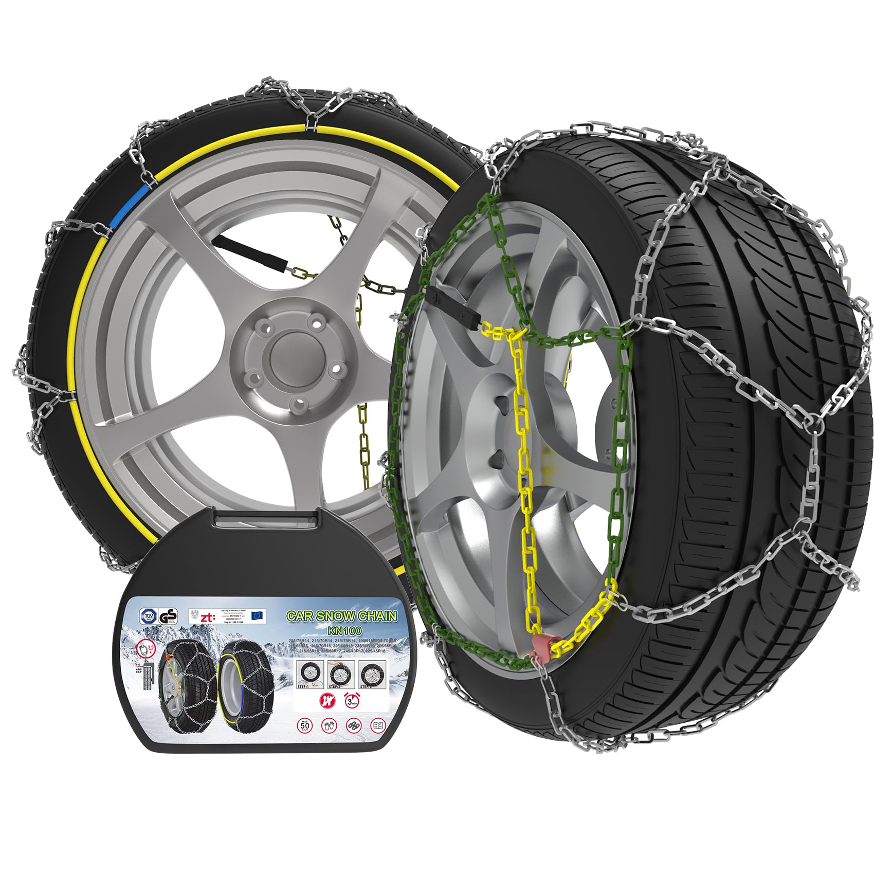 Alloy Steel Snow Chains, Schneeketten Legierung Stahl, 2 Stück x 12mm, Auto Schneeketten mit automatischem Spanner, Langlebige Schneeketten für Auto (Größe 100) von LEYAOYAO