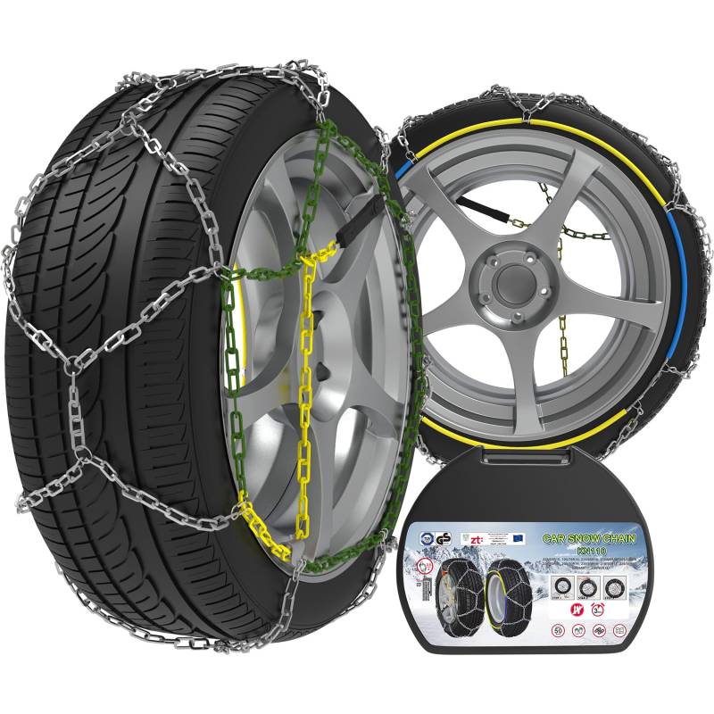 Alloy Steel Snow Chains, Schneeketten Legierung Stahl, 2 Stück x 12mm, Auto Schneeketten mit automatischem Spanner, Langlebige Schneeketten für Auto (Größe 110) von LEYAOYAO