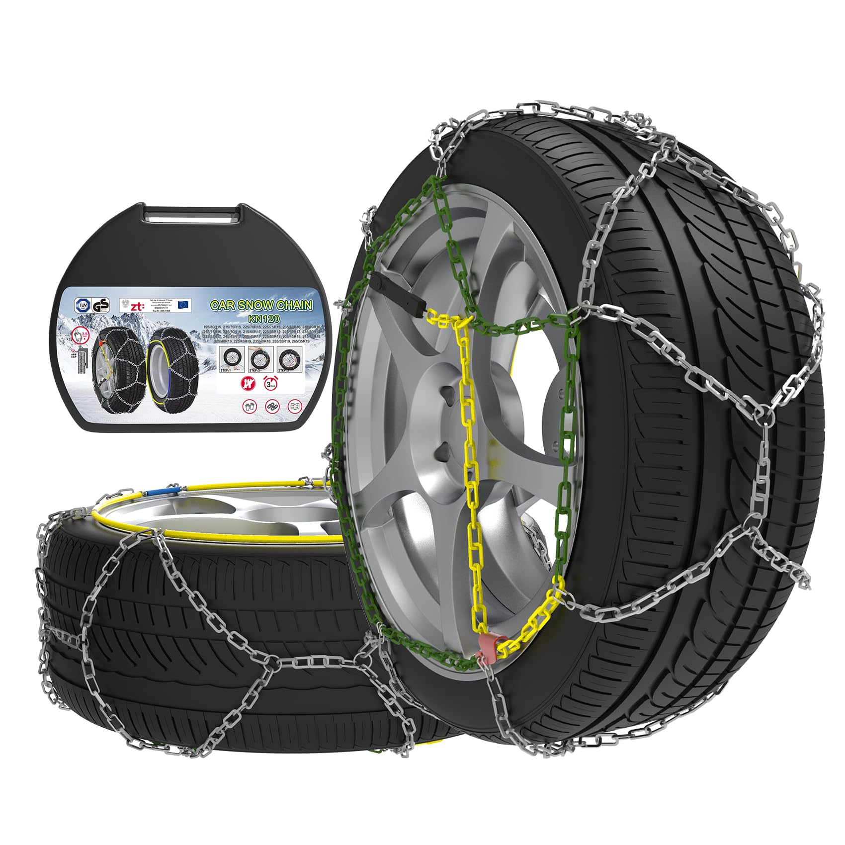 Alloy Steel Snow Chains, Schneeketten Legierung Stahl, 2 Stück x 12mm, Auto Schneeketten mit automatischem Spanner, Langlebige Schneeketten für Auto (Größe 120) von LEYAOYAO