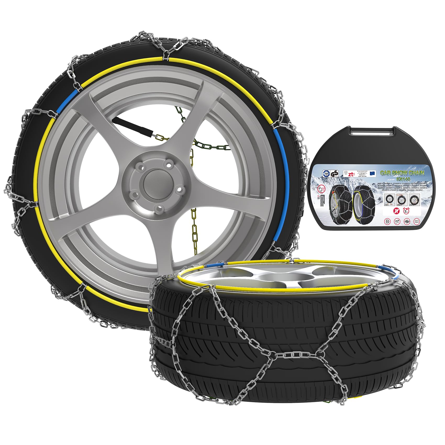 Alloy Steel Snow Chains,Schneeketten Legierung Stahl, 2 Stück x 12mm, Auto Schneeketten mit automatischem Spanner, Langlebige Schneeketten für Auto (Größe 140) von LEYAOYAO