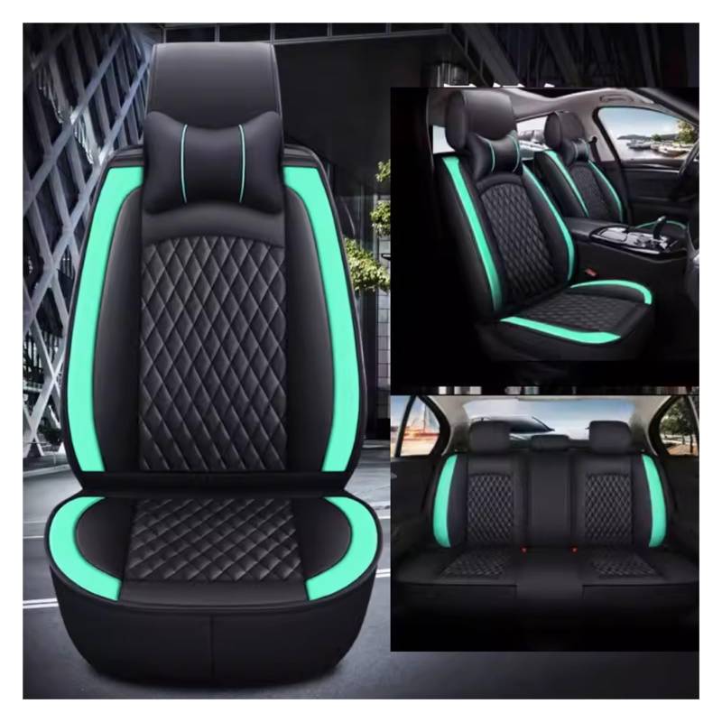 LEYWHEF Leder-Autositzbezüge passend for Tesla Model 3 Highland 2024, 5 Sitze, Bequeme, rutschfeste Sitzbezüge, Sportsitzbezug aus Nappaleder, komplettes Set mit Autositzbezügen(Green+Headrest) von LEYWHEF