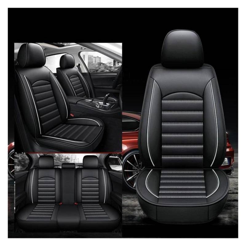 LEYWHEF Luxuriöse Autositzbezüge aus Leder, komplettes Set mit Autositzbezügen, Ledersitzbezüge for FIAT 500 2007-2012, komplettes Set mit Sitzschutz, 5-Sitzer(Black+White) von LEYWHEF