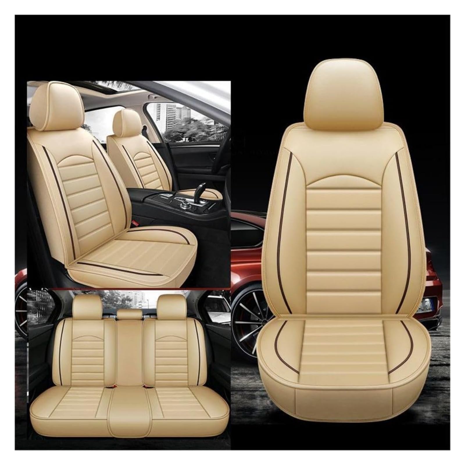 LEYWHEF Luxuriöse Autositzbezüge aus Leder, komplettes Set mit Autositzbezügen, Ledersitzbezüge for Toyota Corolla Hybrid 2000-2023 5 Sitze, komplettes Set mit Sitzschutz, 5 Sitze(Beige) von LEYWHEF