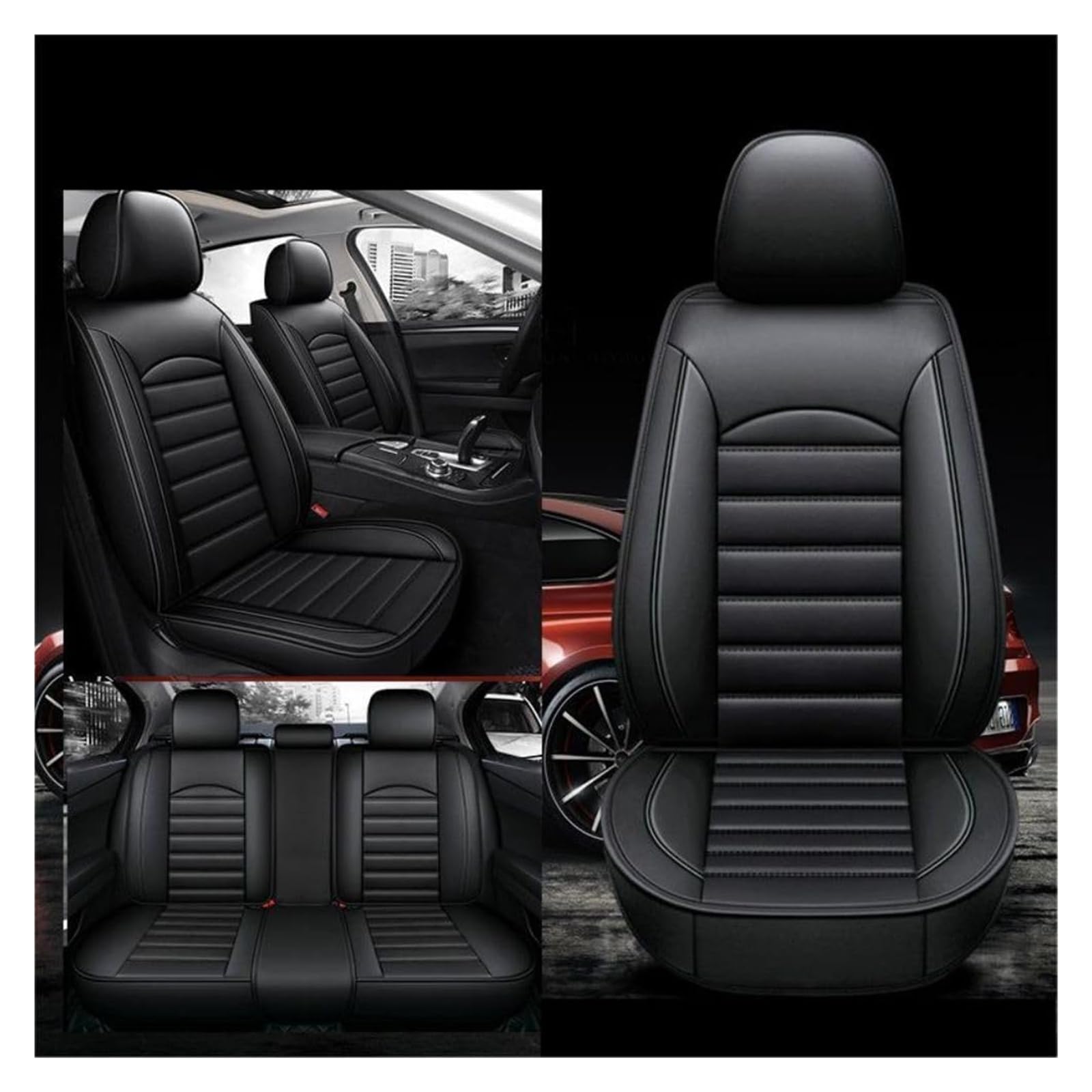 LEYWHEF Luxuriöse Autositzbezüge aus Leder, komplettes Set mit Autositzbezügen, Ledersitzbezüge for VW Sharan Caddy Caddy Maxi T-Cross, komplettes Set mit Sitzschutz(Black) von LEYWHEF