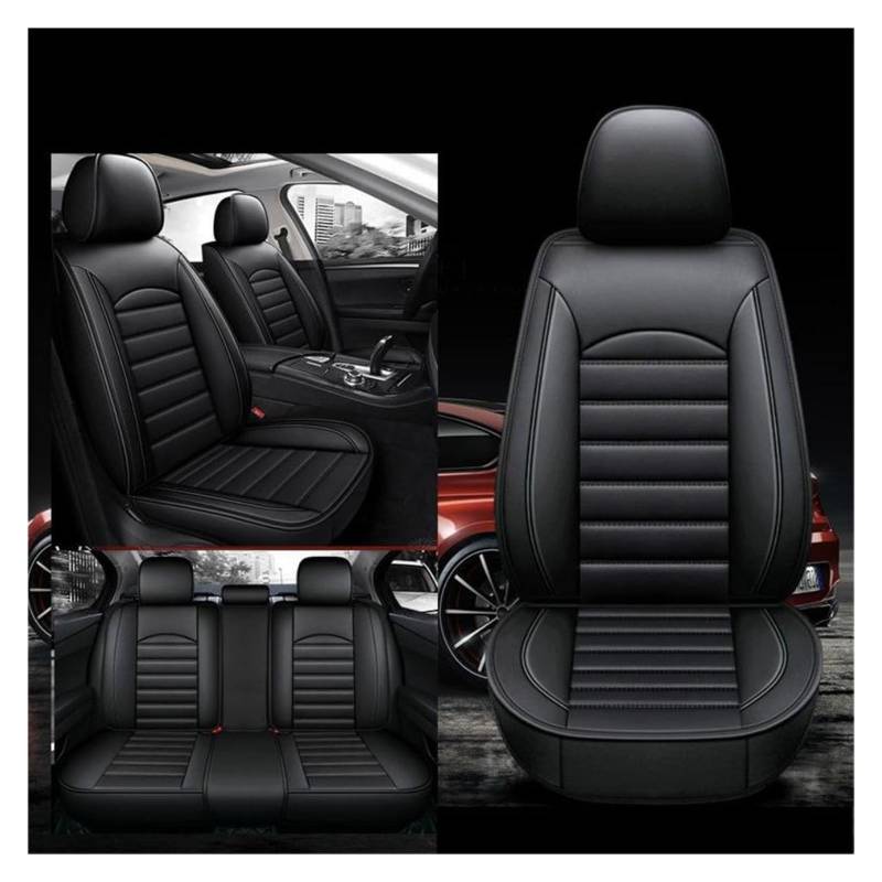 LEYWHEF Luxuriöse Autositzbezüge aus Leder, komplettes Set mit Autositzbezügen, Ledersitzbezüge for VW Sharan Caddy Caddy Maxi T-Cross, komplettes Set mit Sitzschutz(Black) von LEYWHEF