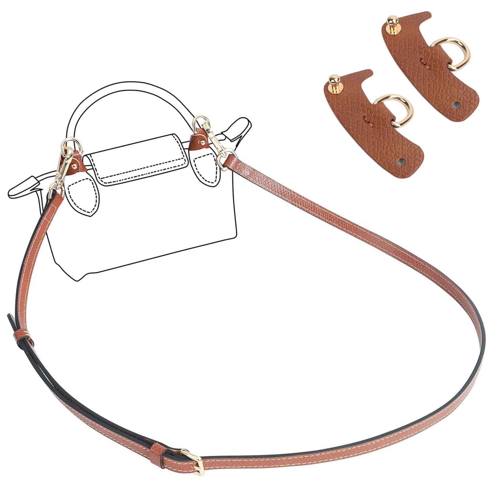 Schulterriemen Aus Leder Verstellbare Ersatz, Schulterriemen Aus Leder Minitaschen, Taschengurt Braun Leder, Für Taschen-Diy-Ersatz-Schultergurt,Schulterriemen Mit 2 Stück Schultergurtadapter (Braun). von LEZED