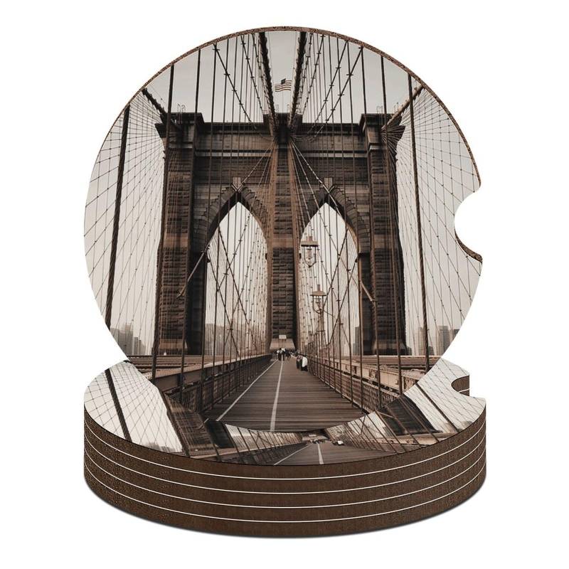 Foto von Brooklyn Bridge Auto-Untersetzer, wasserdicht, rutschfest, Getränkehalter mit Fingerschlitz, Auto-Zubehör für Damen und Herren von LFDSEPYM