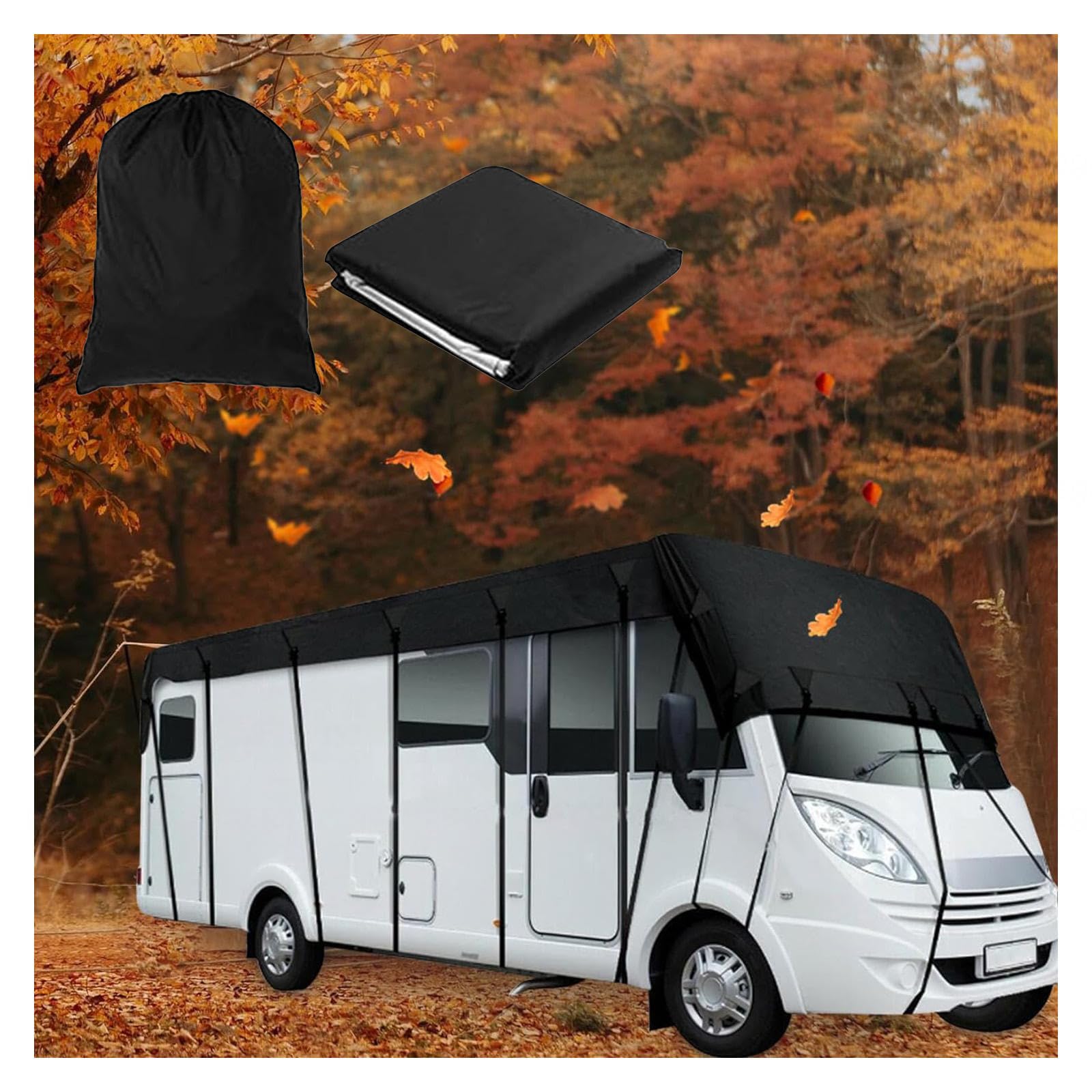 210D Oxford-Gewebe 210D Oxford-Gewebe Wohnmobilabdeckungen Wind-, Regen- Und Schneefest Pkw Anhänger Zubehör Geeignet Für Wohnwagen, Wohnmobile, Busse,Black-7.5m×3m von LFLIFENG