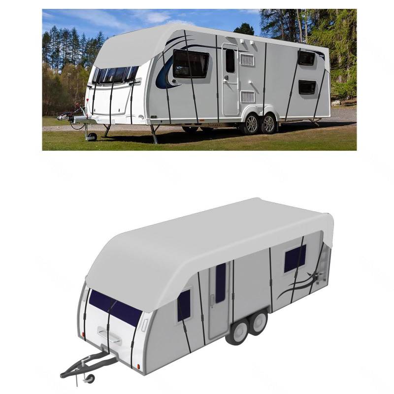 210D Oxford-Gewebe 210D Oxford-Gewebe Wohnwagen Abdeckung Zusammenklappbar, Leicht Zu Reinigen Sackmarkise Wohnwagen Geeignet Für Wohnwagen, Wohnmobile, Busse,Grey-12m×3m von LFLIFENG