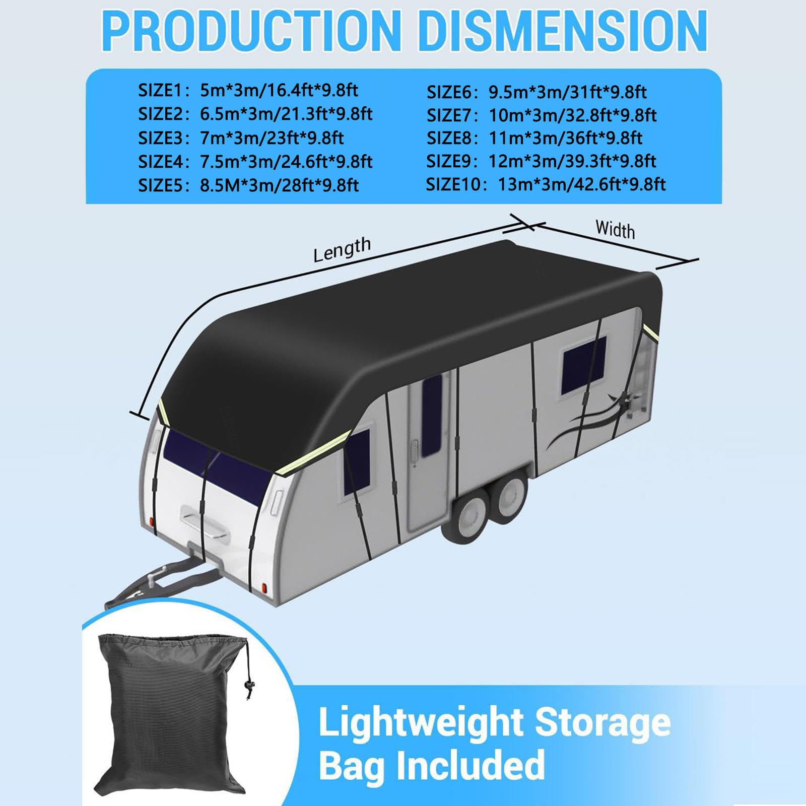 Abdeckplane Wohnwagen 210D Oxford-Gewebe Wohnwagen Abdeckplane Zusammenklappbar, Leicht Zu Reinigen Wohnmobilausstattung Geeignet Für Jede Jahreszeit Und Jedes Klima,Black-12m×3m von LFLIFENG