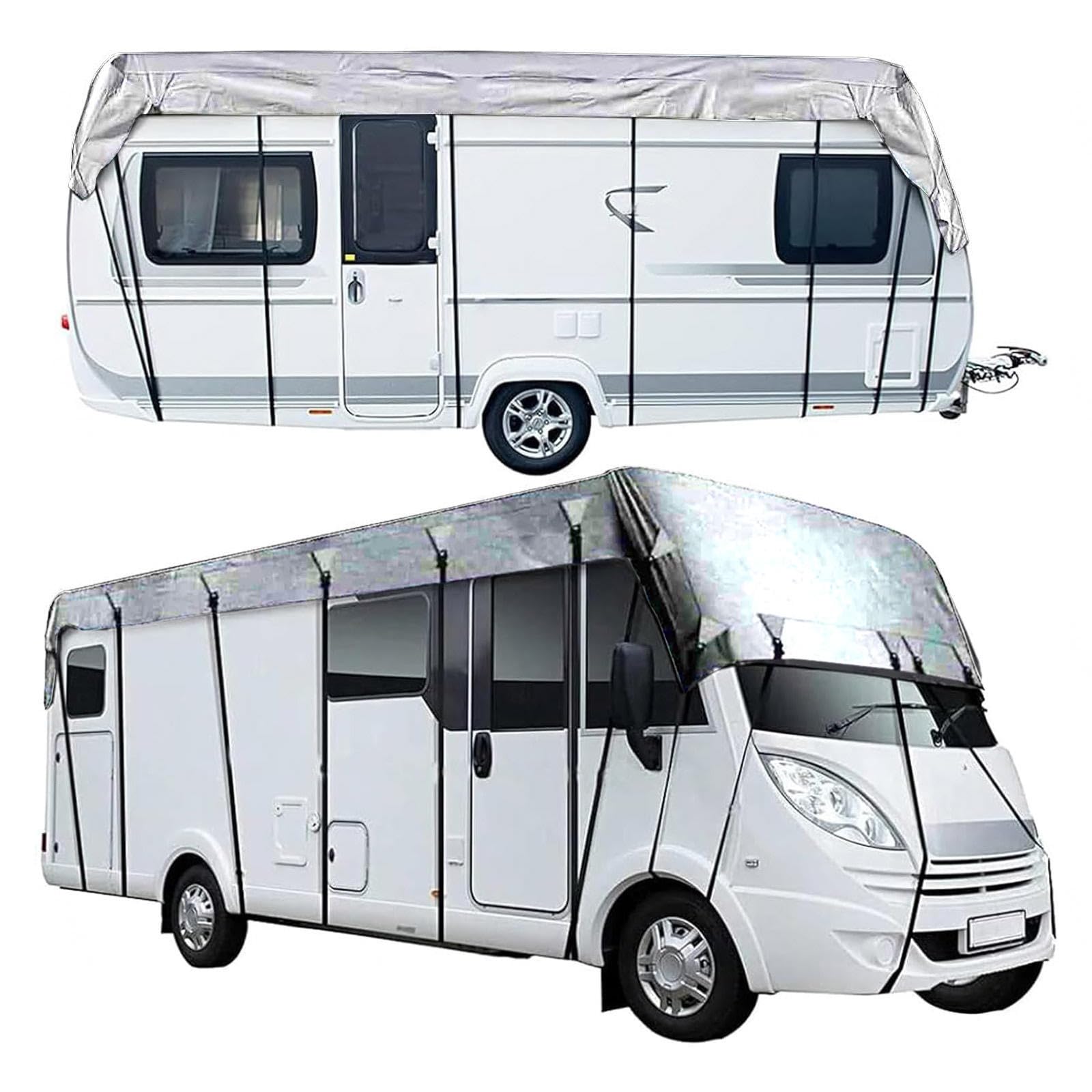 Abdeckplane Wohnwagen 210D Oxford-Gewebe Wohnwagen Schutzhülle Wind-, Regen- Und Schneefest Abdeckplane Wohnwagen Geeignet Für Wohnwagen, Wohnmobile, Busse,Grey-13m×3m von LFLIFENG